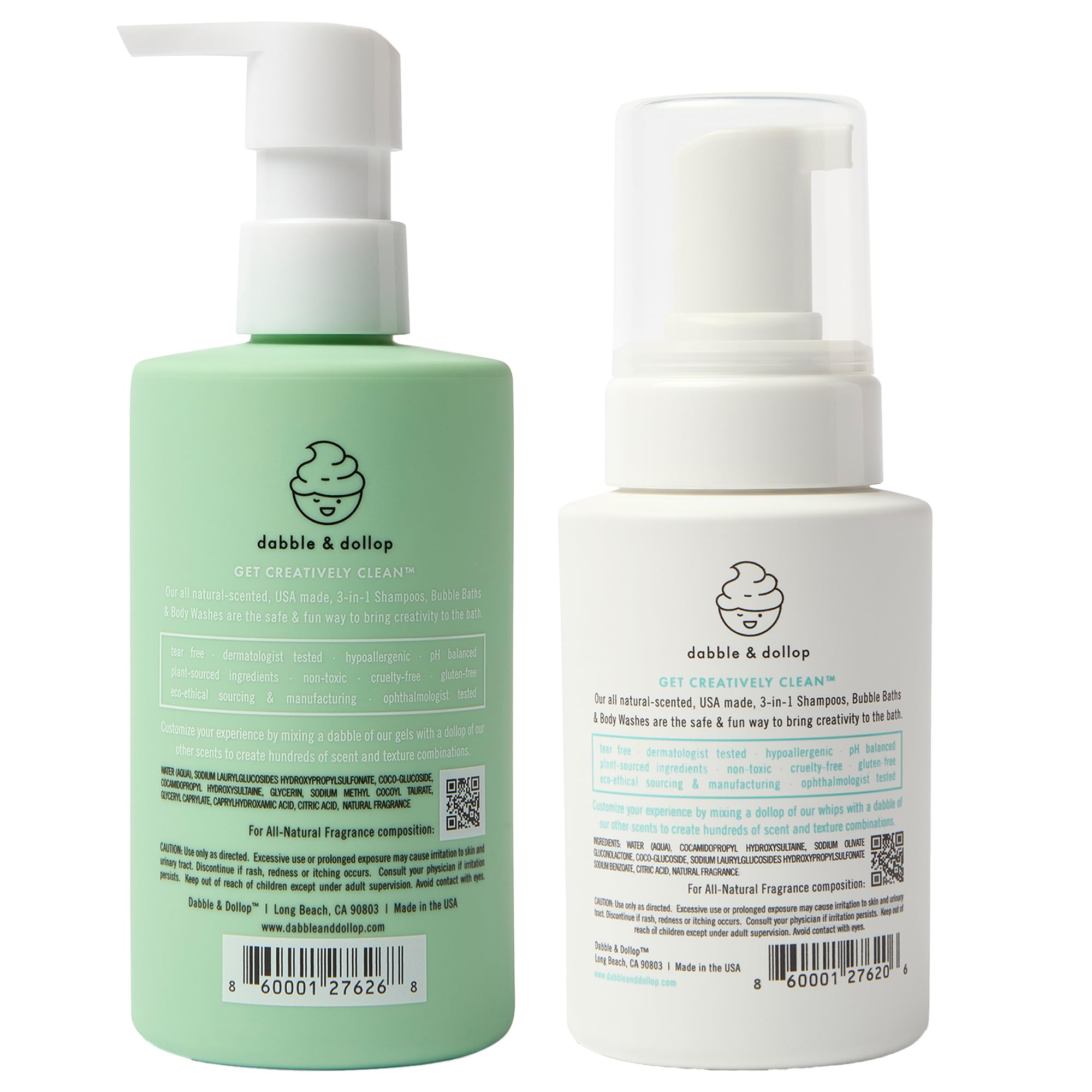 Dabble & Dollop Honeydew Melon 3-in-1 Body Wash & Shampoo for Kids – Tear-Free, Vegan (2-Pack)