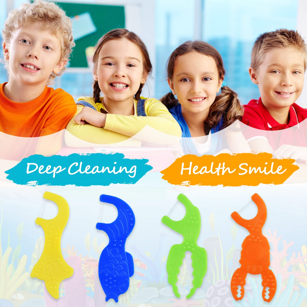 Dacon Kids Flossers – Fluoride-Free Unflavored Dental Floss Picks, 4 Ocean Animal Shapes (50 Count Pack of 3)