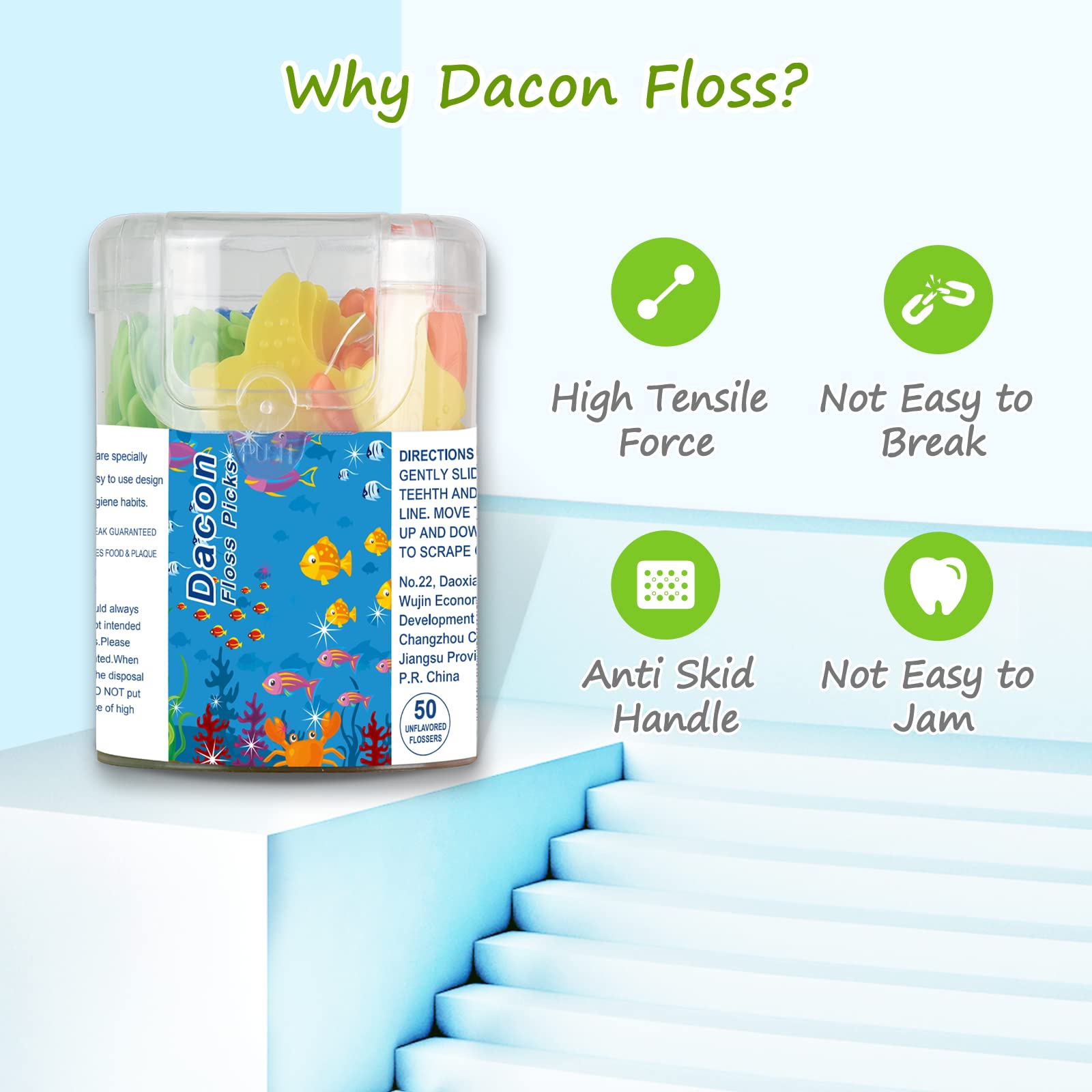 Dacon Kids Flossers – Fluoride-Free Unflavored Dental Floss Picks, 4 Ocean Animal Shapes (50 Count Pack of 3)