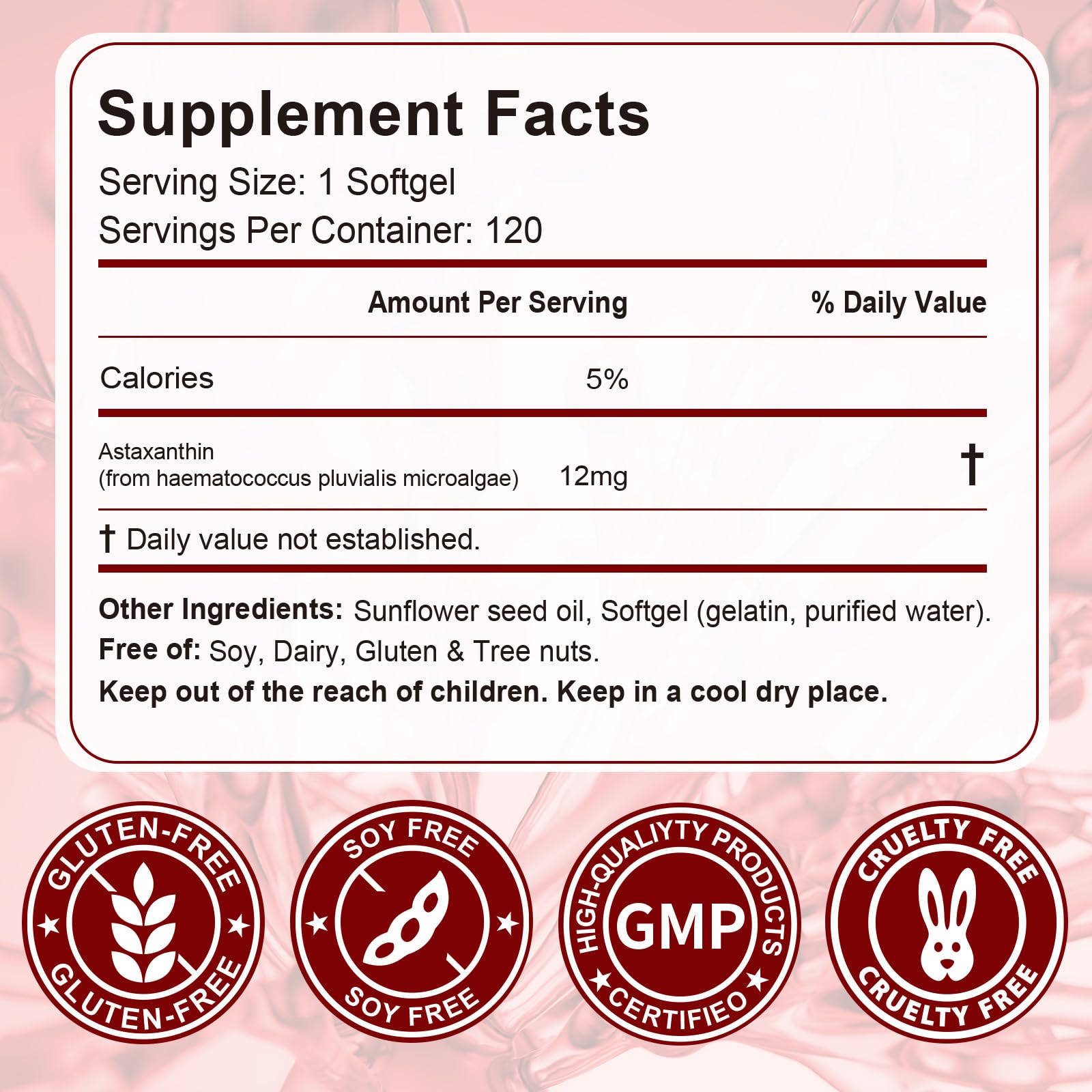 Daiasns Astaxanthin 12mg - 120 Softgels | 4 Month Supply | Non-GMO