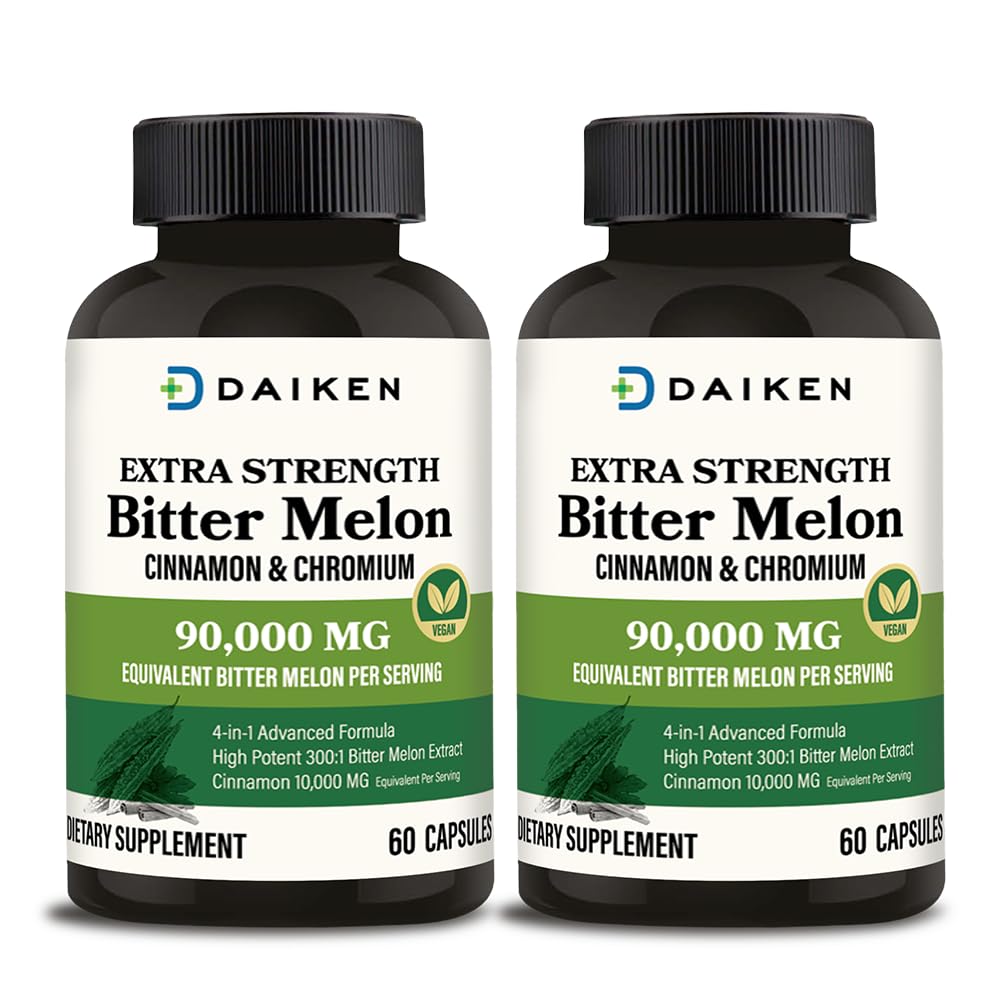 DAIKEN Bitter Melon with Cinnamon & Chromium – Extra Strength, 90,000 mg per Serving (Pack of 2, Vegetarian)
