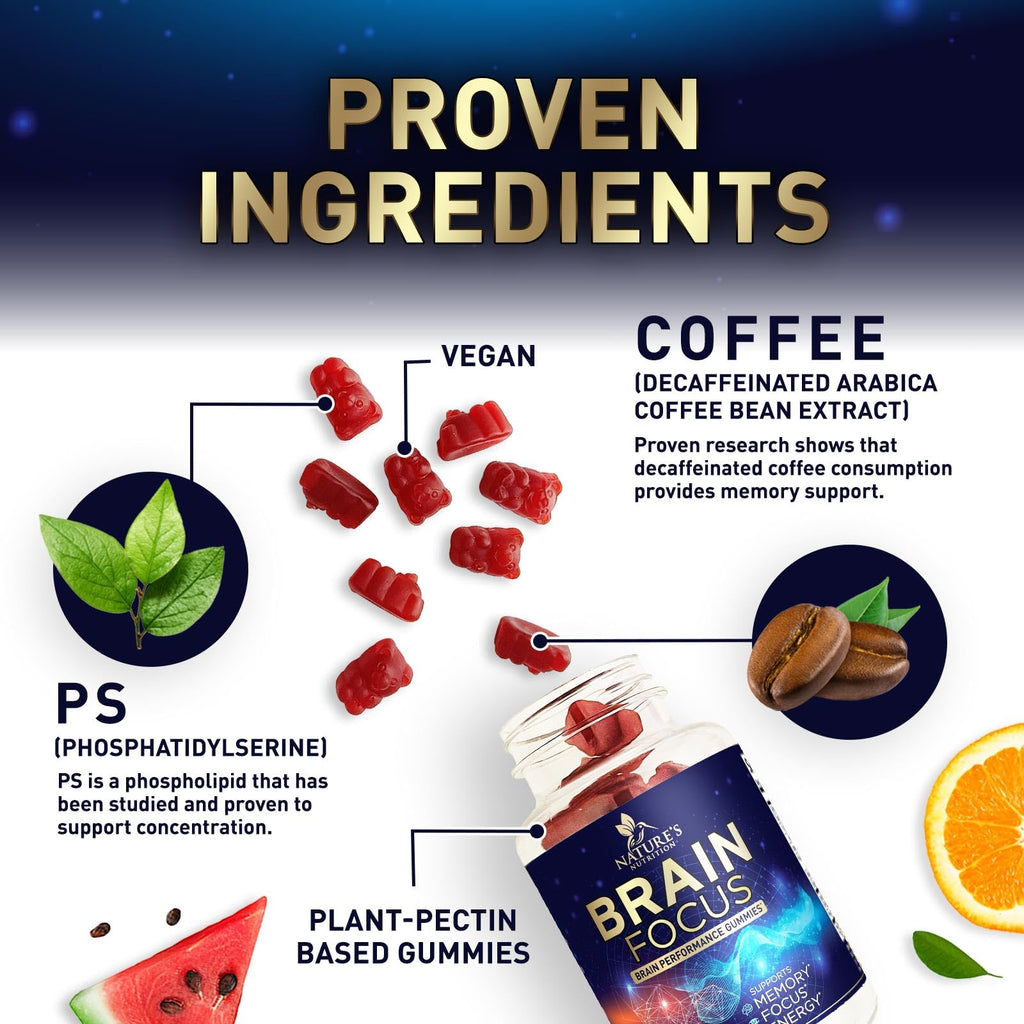 Brain Memory & Focus Gummies with Phosphatidylserine, B6 & B12