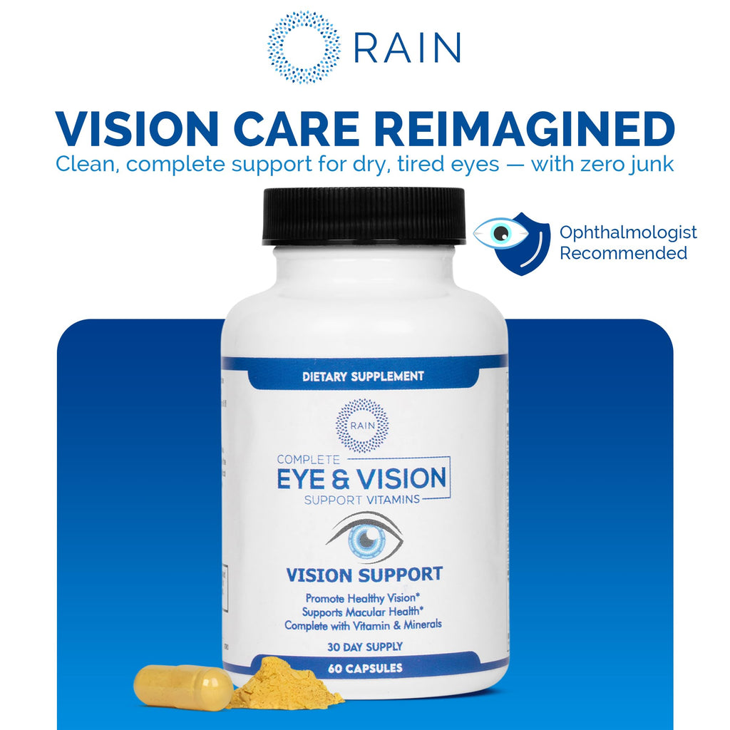 Rain Eye Vitamins & Vision Supplements for Adults – Eye Comfort and Vision Support – Lutein and Zeaxanthin Eye Supplements for Macular Health – 60 Veggie Capsules