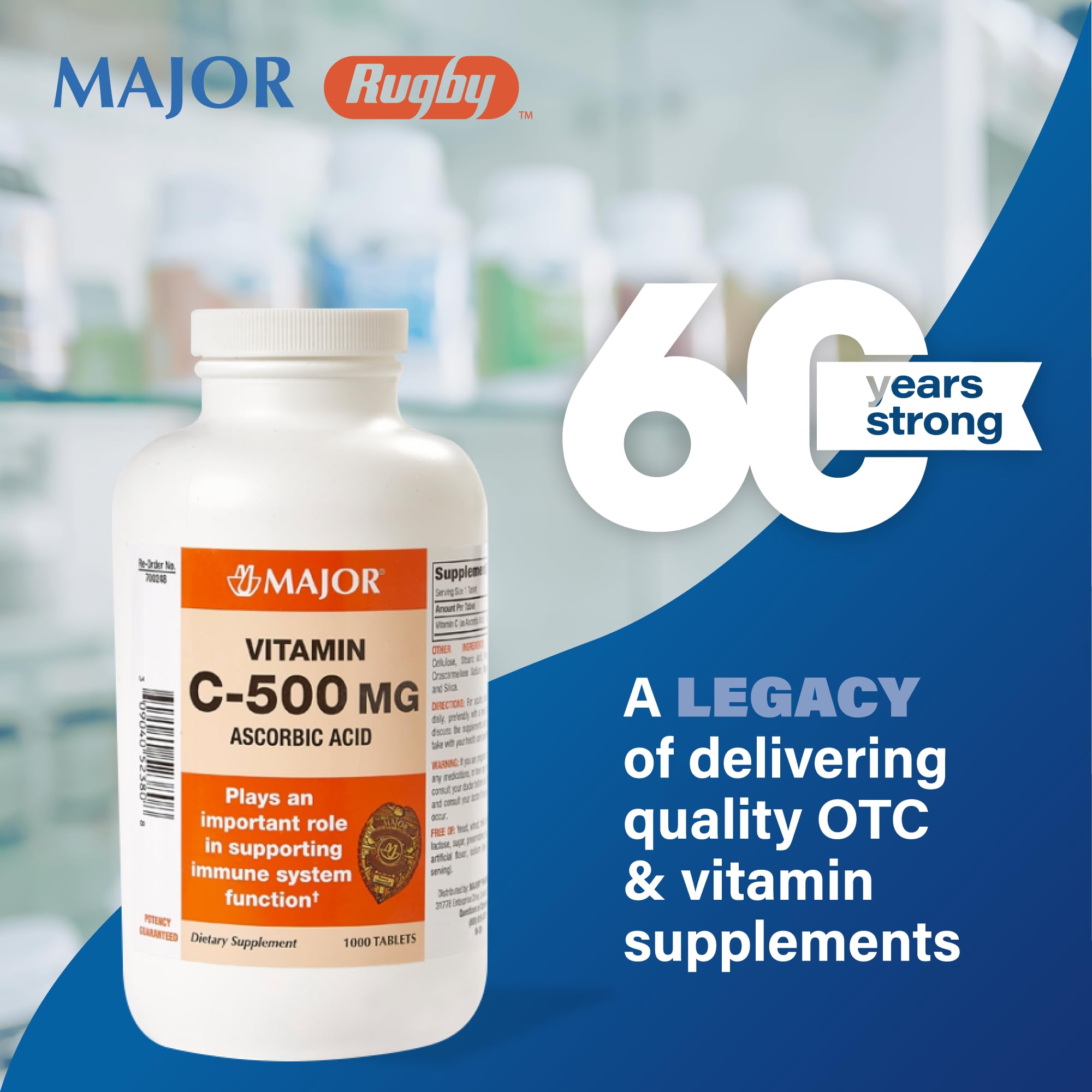 Major Vitamin C 500 mg Ascorbic Acid Tablets – 1000 Count | Vitamin C
