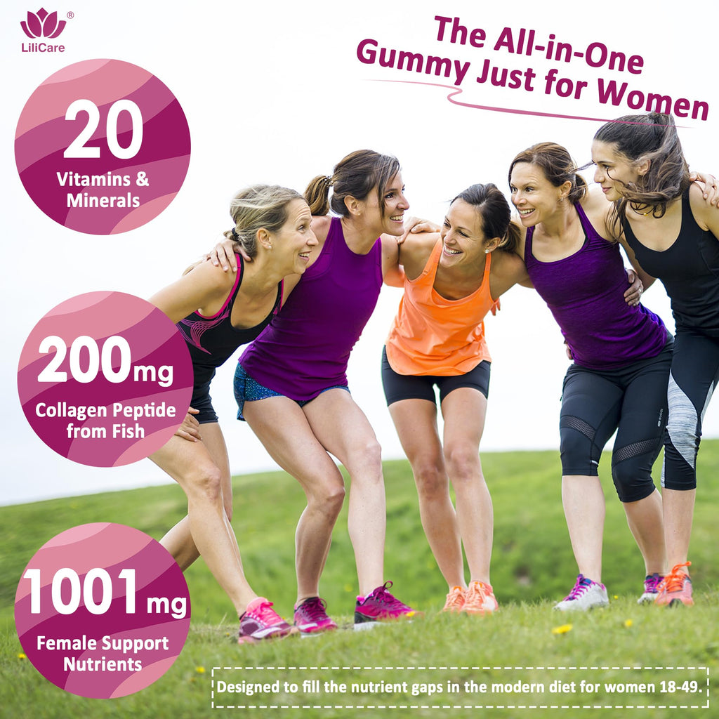 Womens Multivitamin Gummy with Iron, Biotin 2500mcg – Collagen & Keratin, Sugar Free, 60 Count