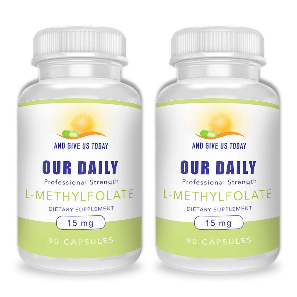 Daily L-Methylfolate 15mg – 2 Bottles (180 Capsules) | 5-MTHF, Non-GMO, Gluten Free