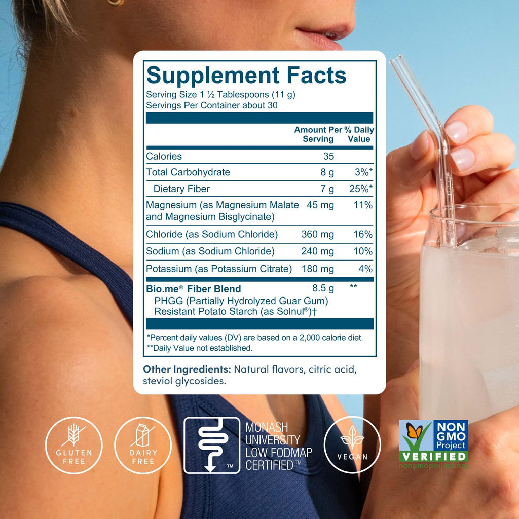 Daily Prebiotic Fiber Lemonade with Electrolytes - 7g Soluble Fiber per Serving - Sugar Free - 30 Servings