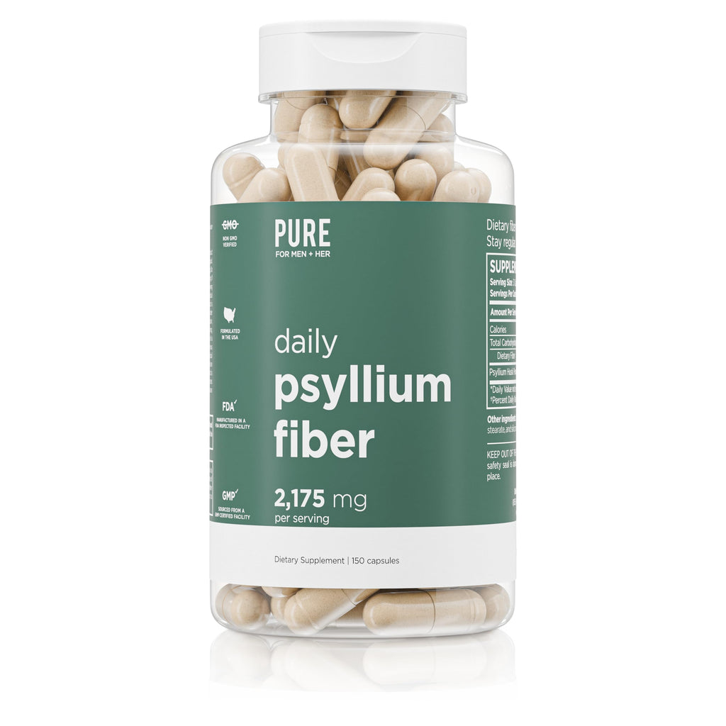 Psyllium Husk Fiber Supplement – Daily Digestive Health & Regularity, 2,175mg per Serving, 150 Capsules | Pure for Men & Pure for Her