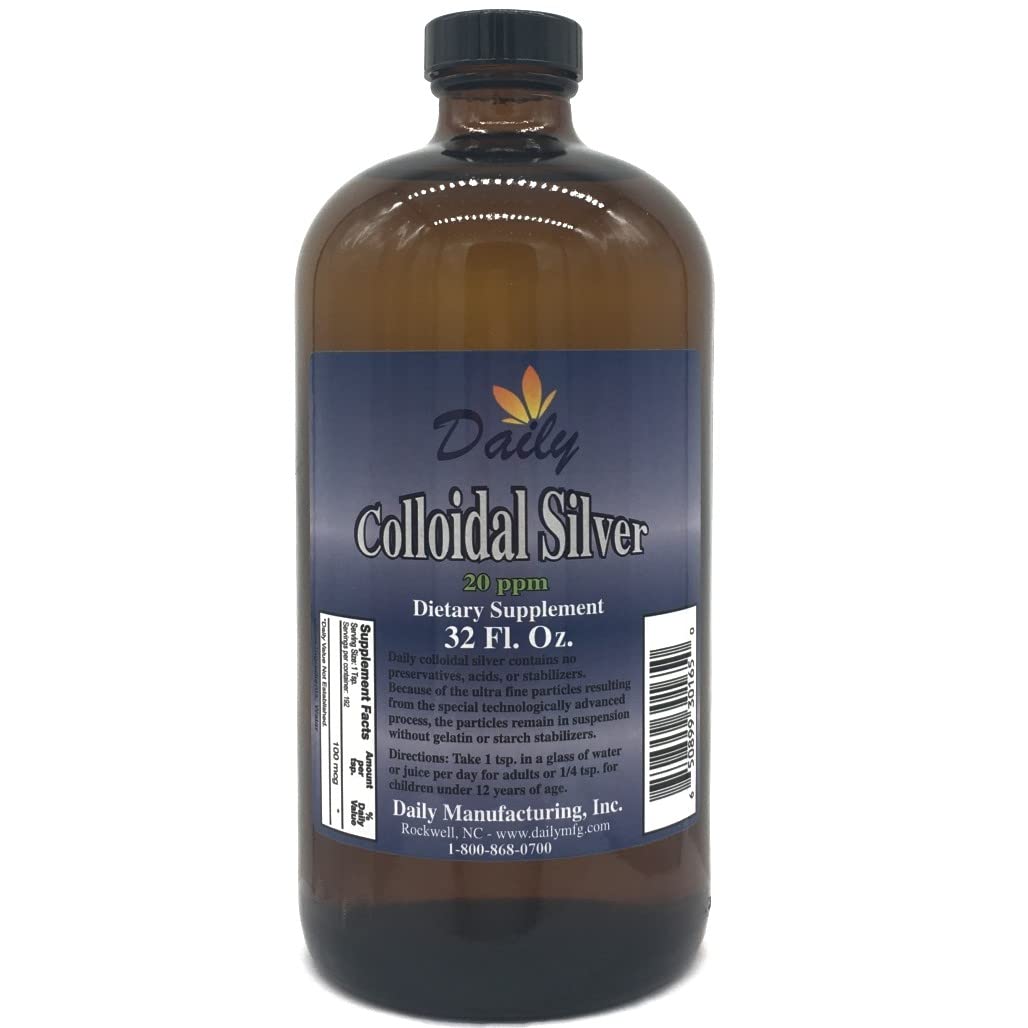 Daily Manufacturing Colloidal Silver 20 ppm – 32 oz Amber Glass Bottle | No Preservatives