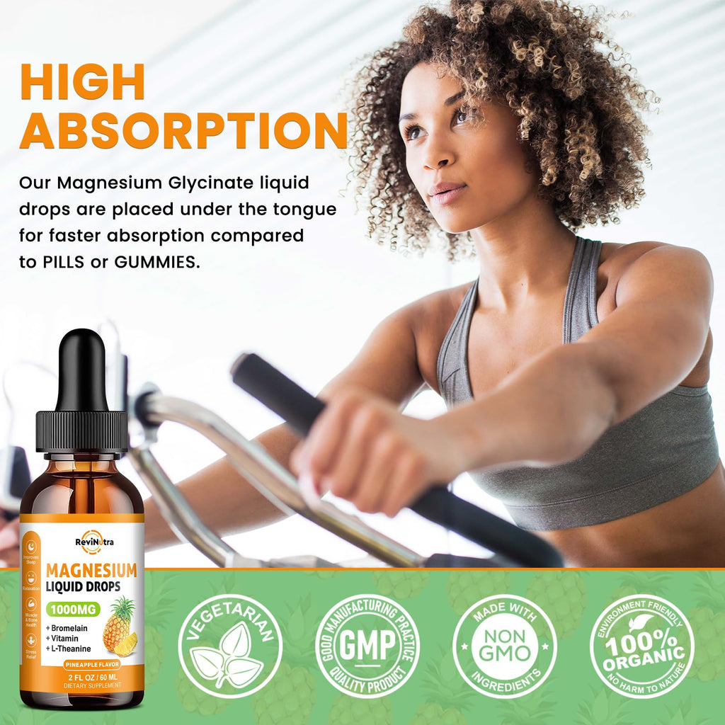 Magnesium Glycinate Liquid Drops 1000mg | Sleep, Calm & Digestion | Pineapple Flavor