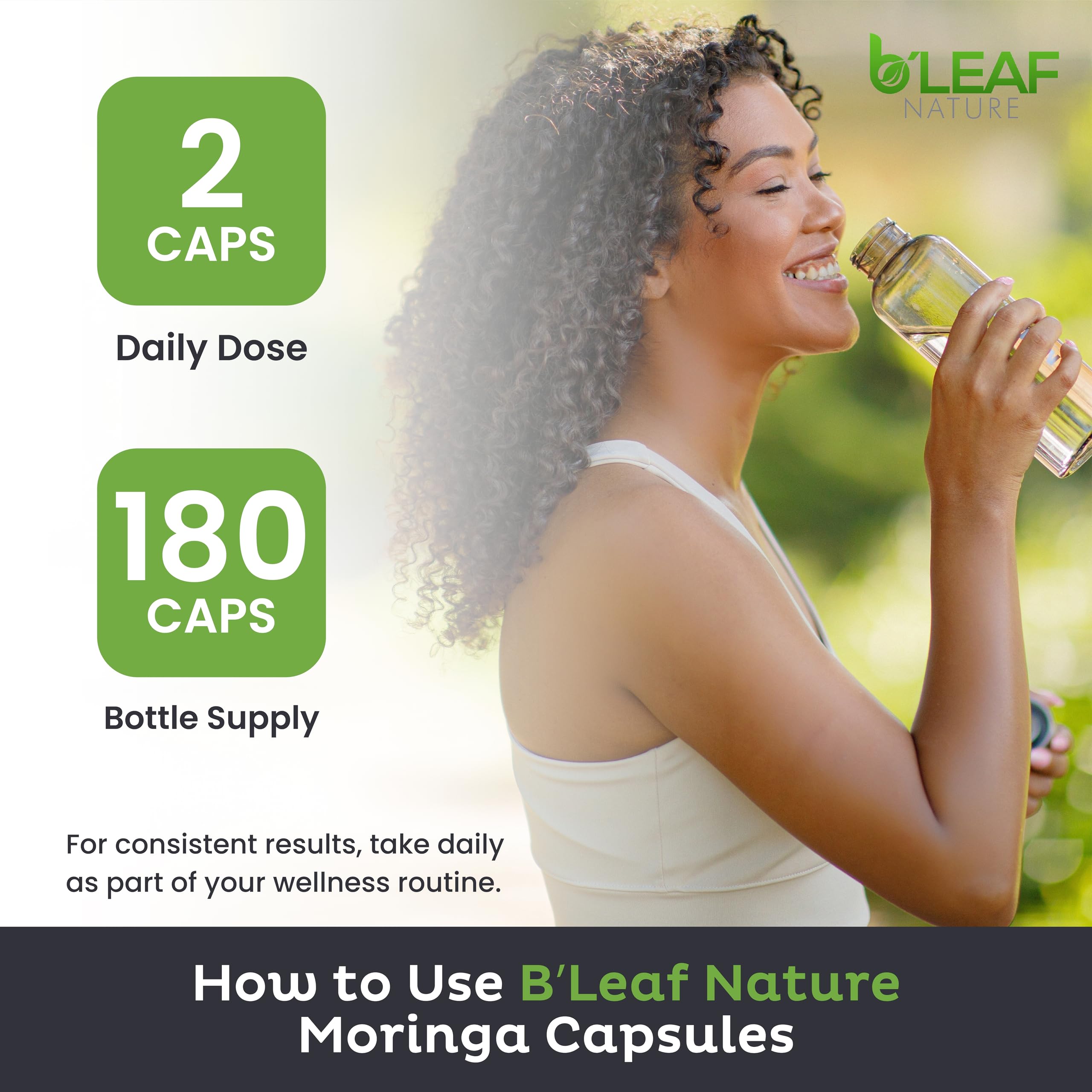 B’Leaf Nature Organic Moringa Capsules 1000mg – Immune Support, Energy & Wellness (Vegan, Non-GMO) | 180 Count