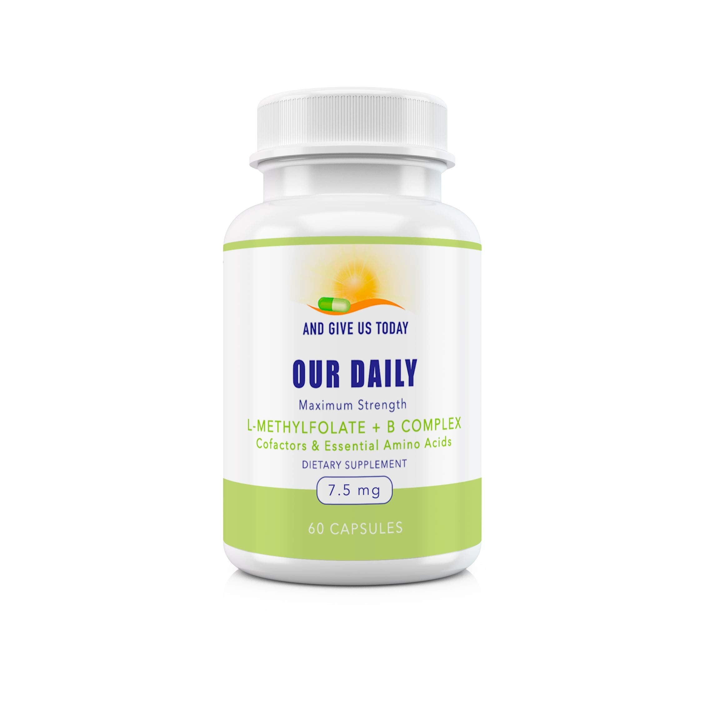 Our Daily Vites L-Methylfolate B Complex Co-factors & Essential Amino Acids (7.5mg) – Active Folate, Methylated B12 Methylcobalamin, B6 & Glycine – 60 Count