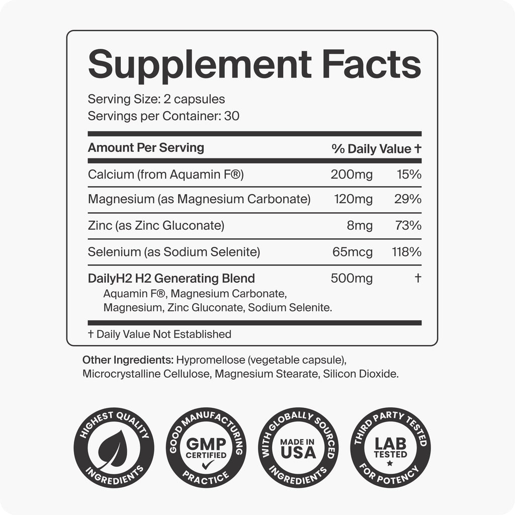 DailyH2 Molecular Hydrogen Capsules | Hydrogen Water Tablet Alternative | 60 Capsules