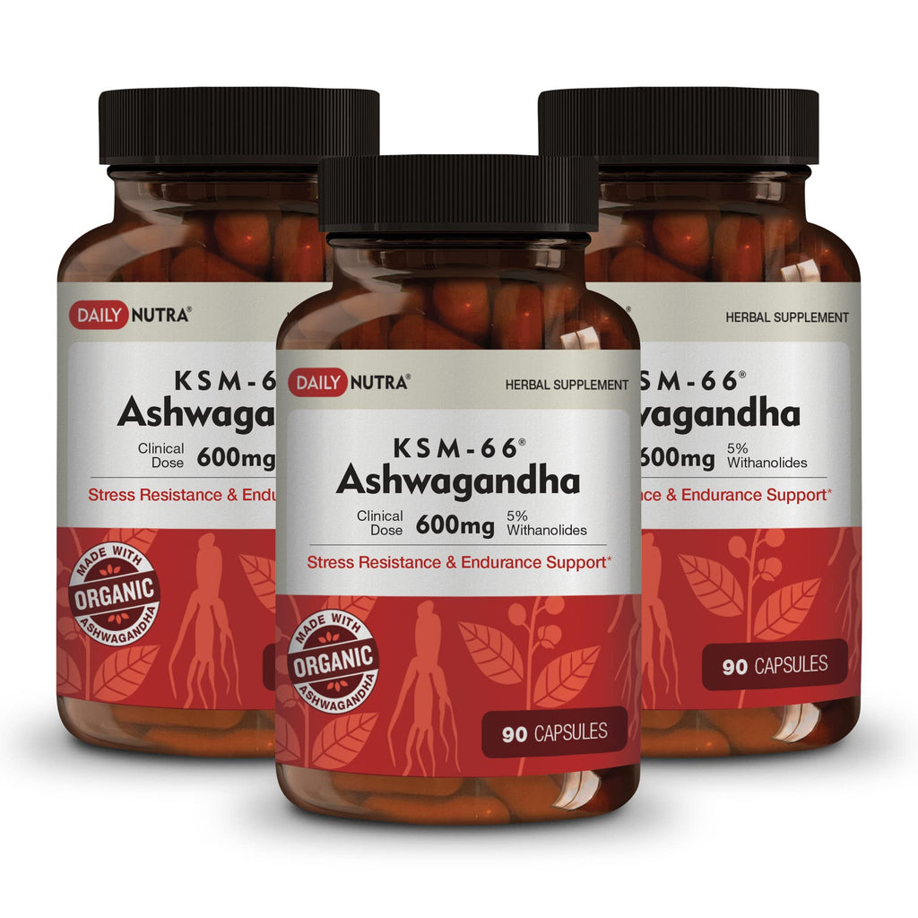 DailyNutra KSM-66 Ashwagandha 600mg Organic Root Extract | High Potency 270 Capsules