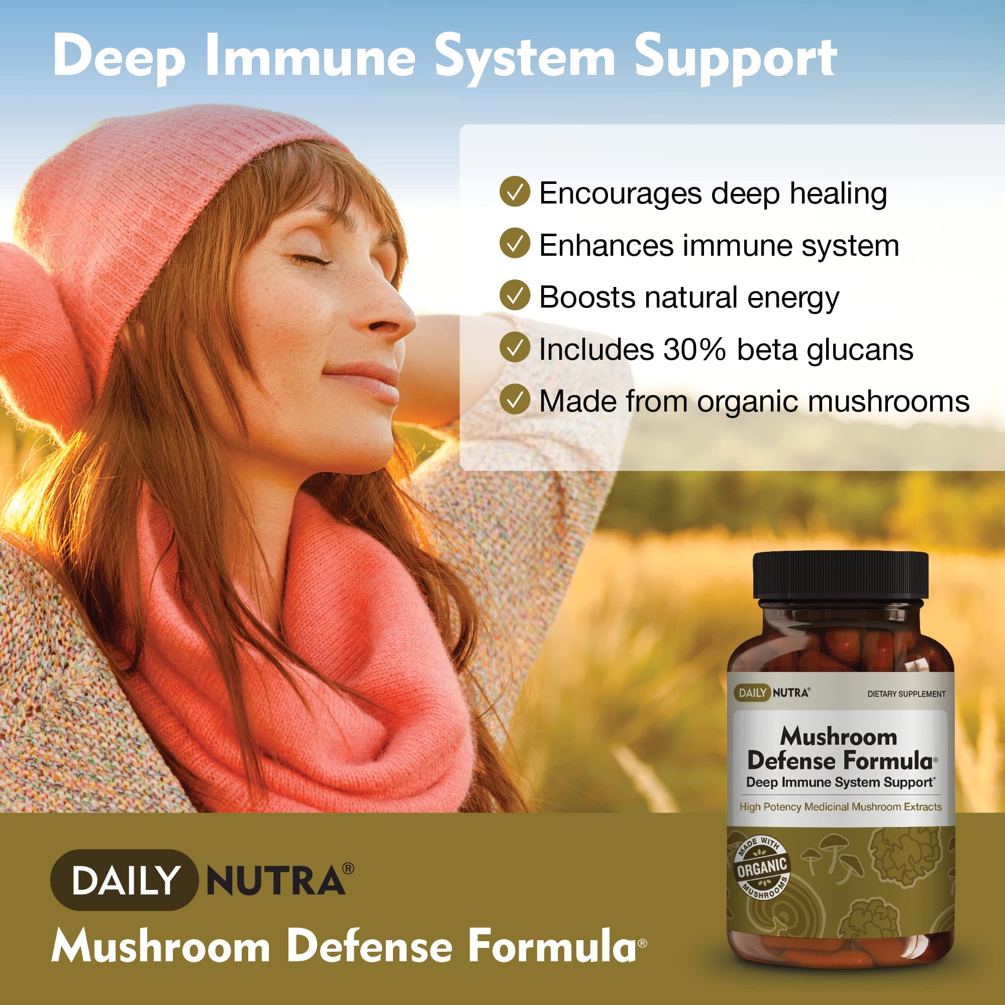 DailyNutra Mushroom Defense Formula — Immune Support (90 Capsules)