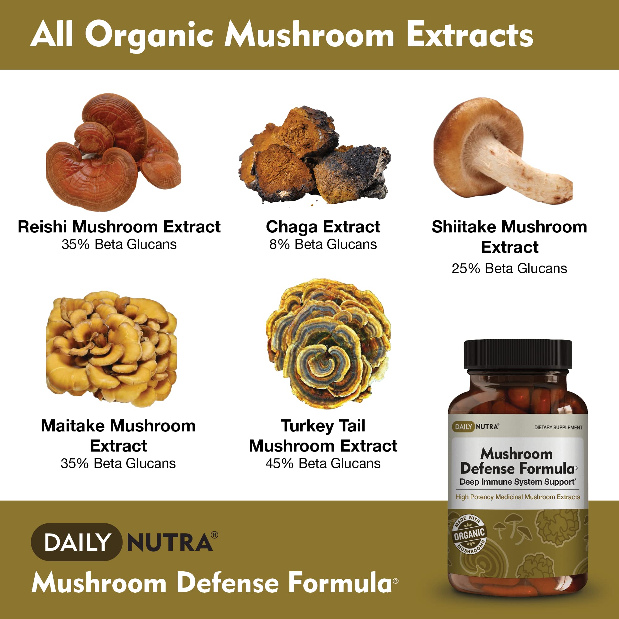 DailyNutra Mushroom Defense Formula — Immune Support (90 Capsules)