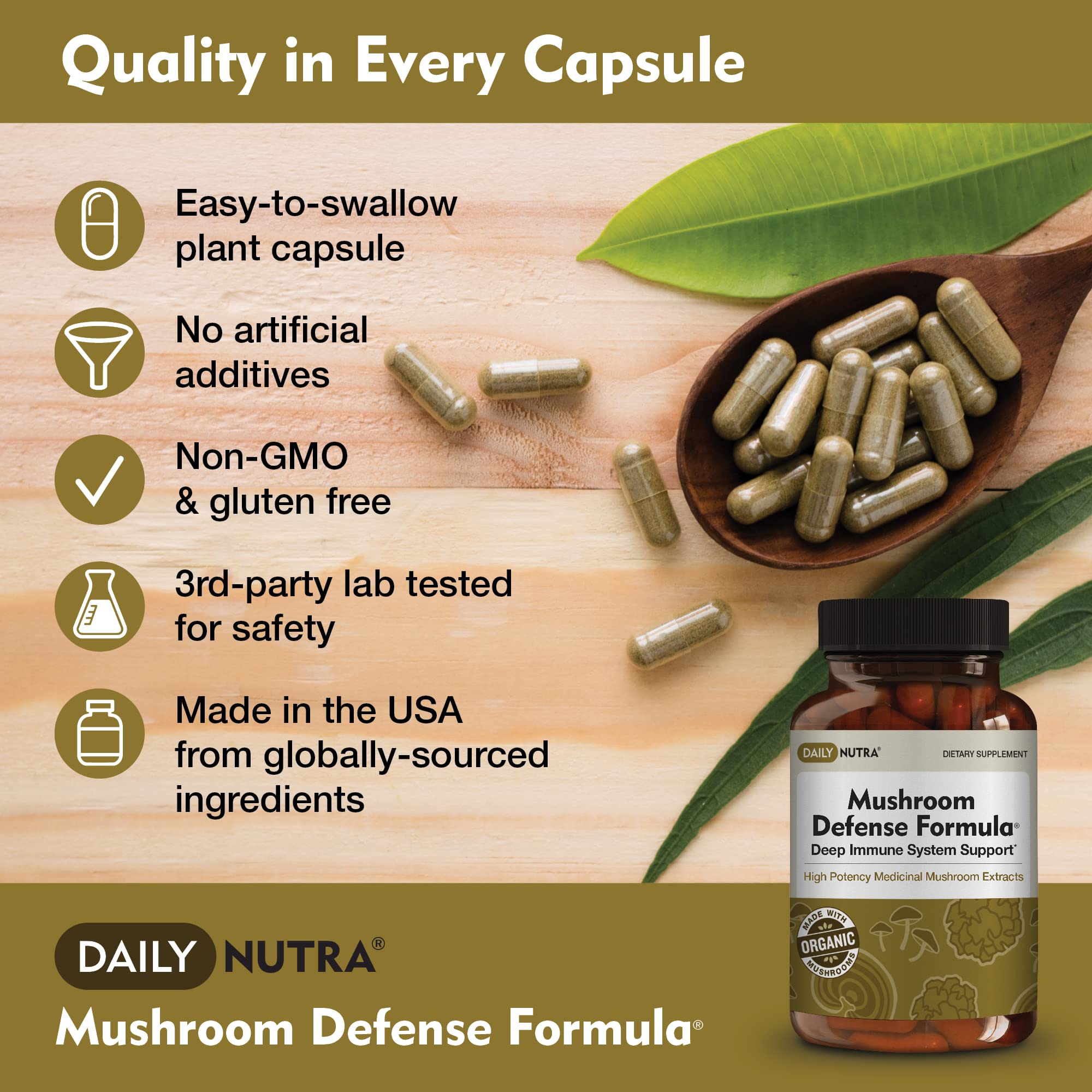 DailyNutra Mushroom Defense Formula — Immune Support (90 Capsules)