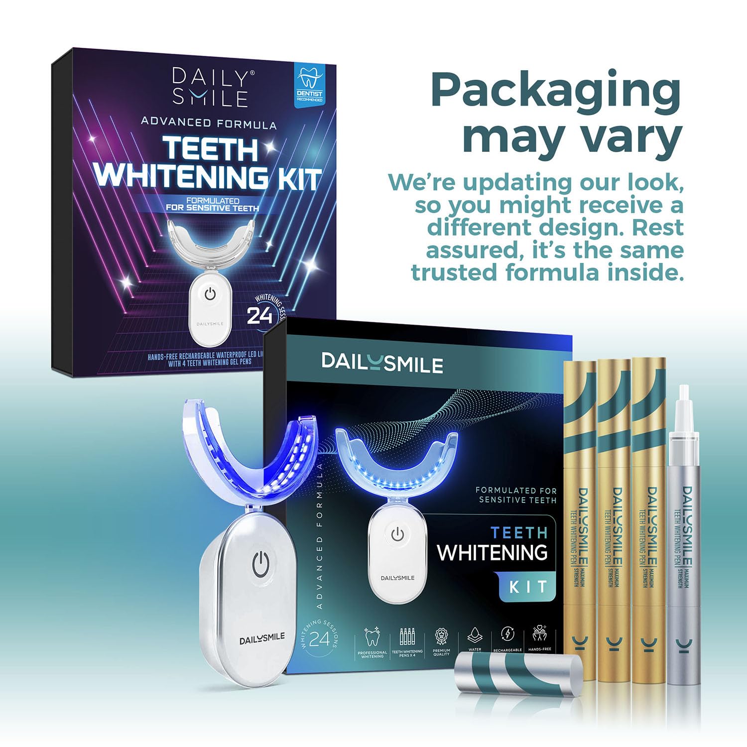 Dailysmile Teeth Whitening Kit with LED | Safe for Sensitive Teeth | Hands-Free, Waterproof LED Light