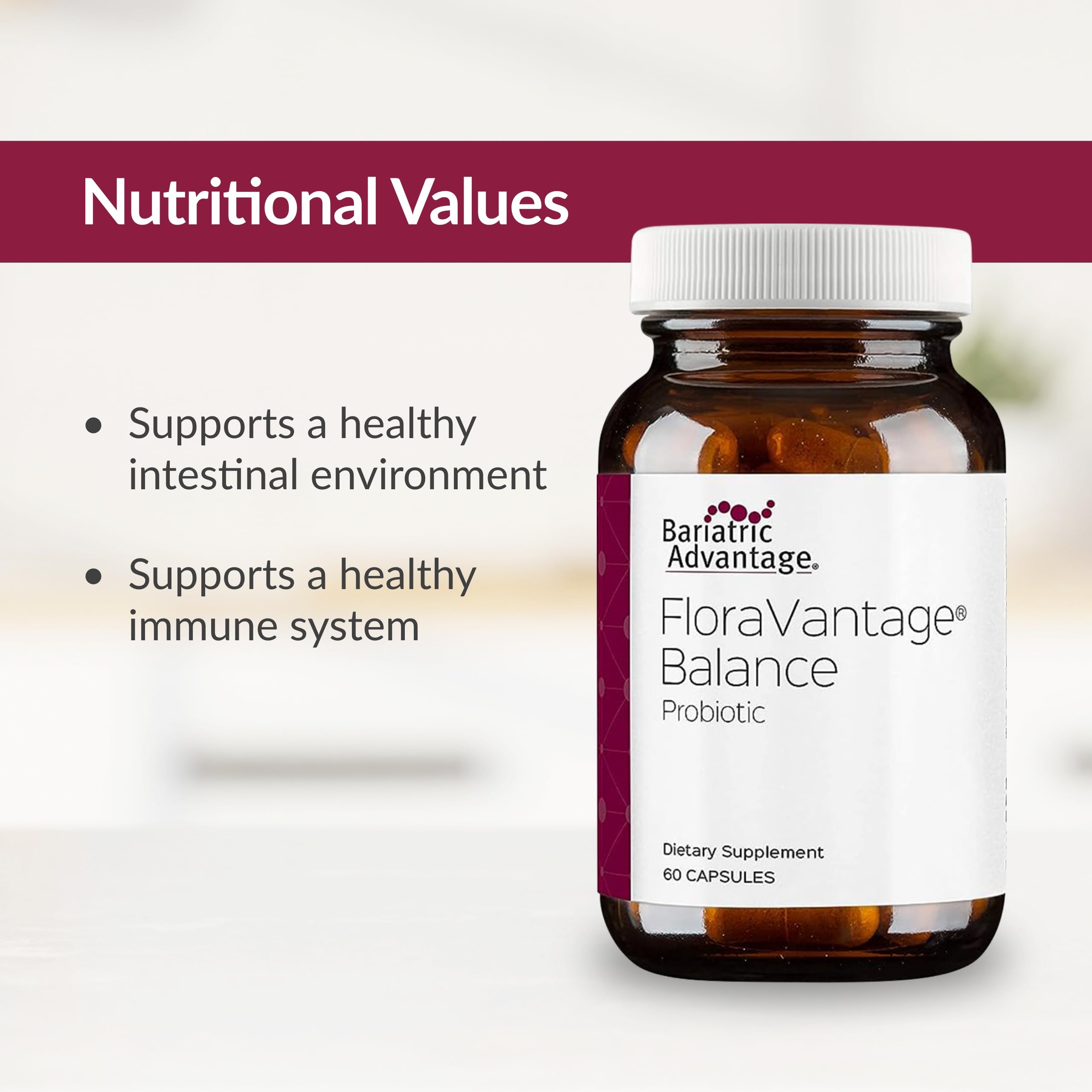 Bariatric Advantage FloraVantage Balance Capsules – Probiotic for Bariatric Surgery Patients (60 Count)