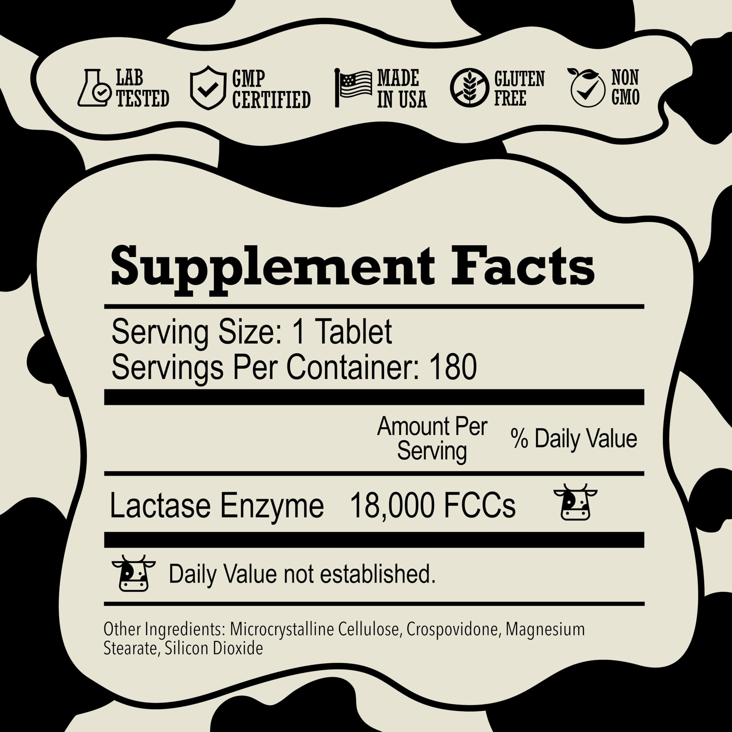 DairyPill Lactase Enzyme Pills – 18,000 FCCs, Portable, Gluten Free, USA Made | 180 Count