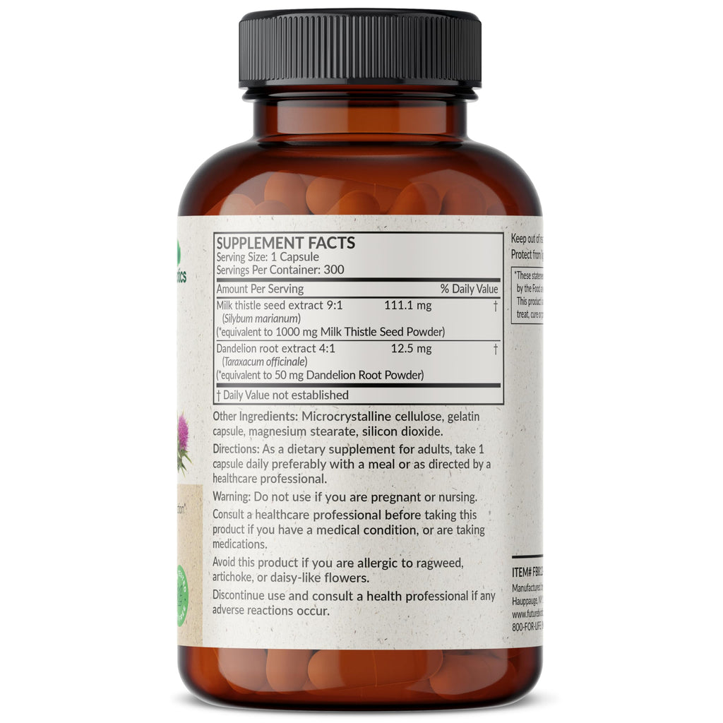 Futurebiotics Milk Thistle Silymarin Marianum & Dandelion Root - Liver Health, 300 Capsules