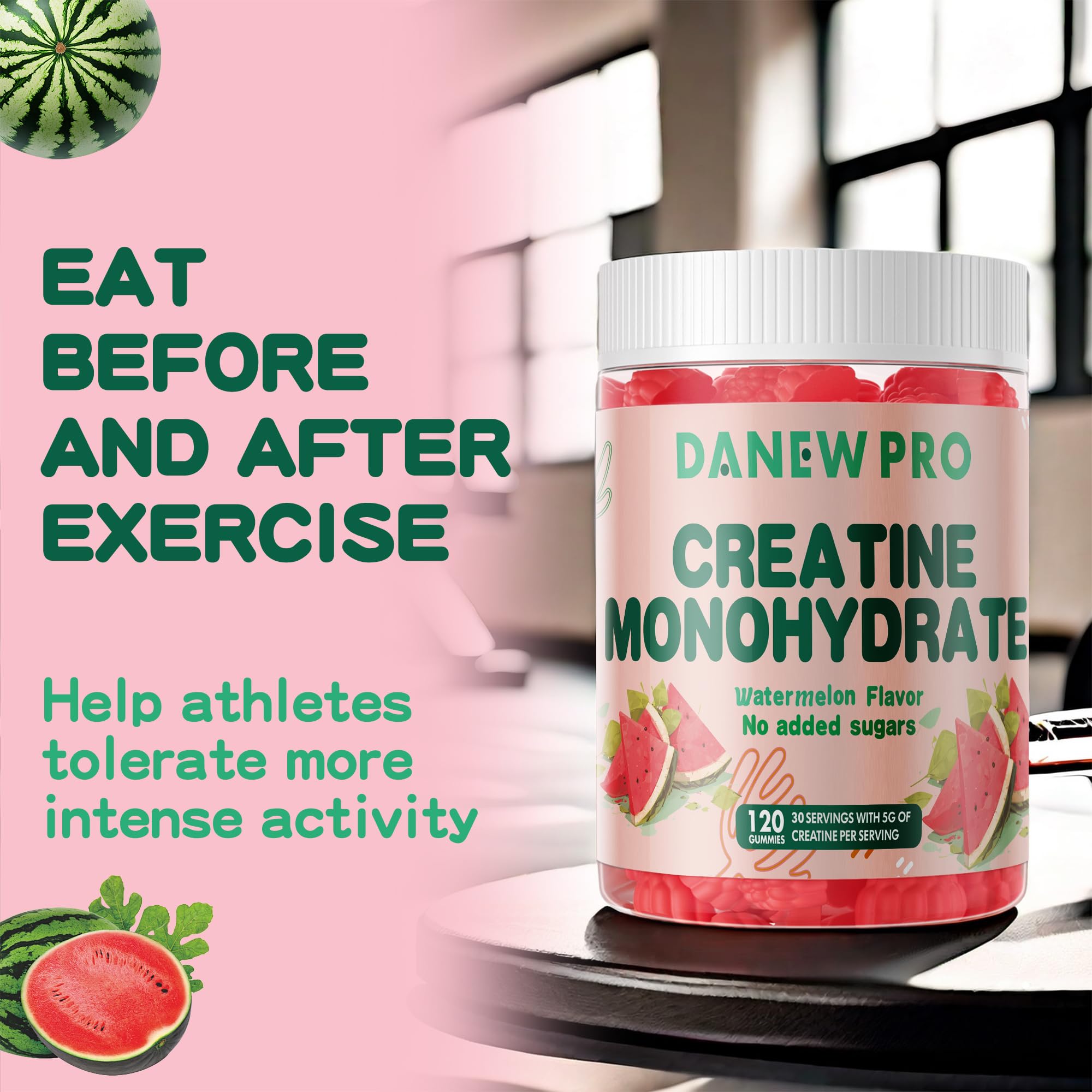 DANEW Pro Creatine Gummies 5000mg – Muscle Strength & Energy (Watermelon)