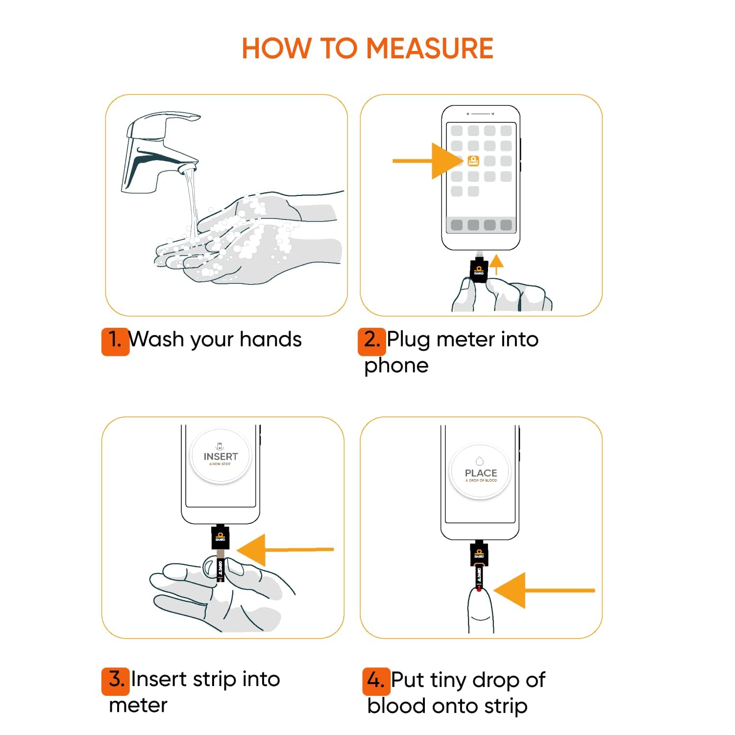 Dario 100 Blood Glucose Test Strips – 4 Cartridges x 25 for Dario Monitor