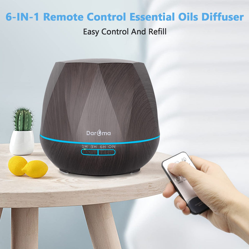 550ml Essential Oil Diffuser - DAROMA 6-in-1 Humidifier with Remote, 7-Color LED Lights, Dark Wood