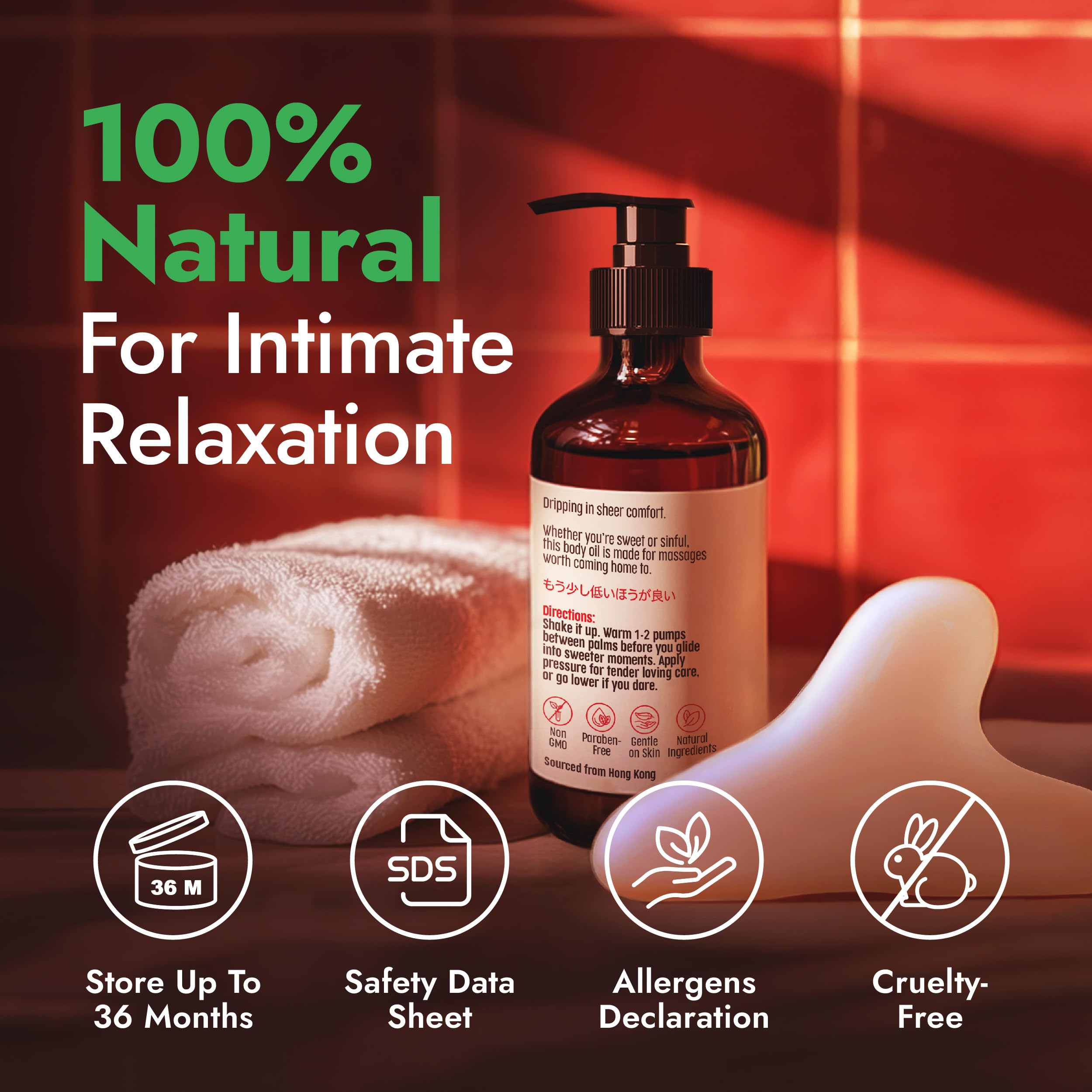 H'ana Sensual Massage Oil for Date Night – Gently Warming & Hydrating (6.76 Fl Oz)