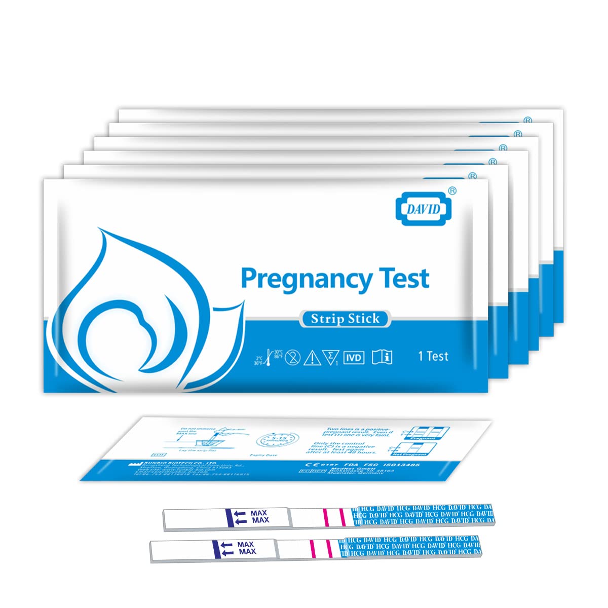 DAVID Pregnancy Test Strips – Early Detection HCG, 10 Count, 6 Days Before Missed Period