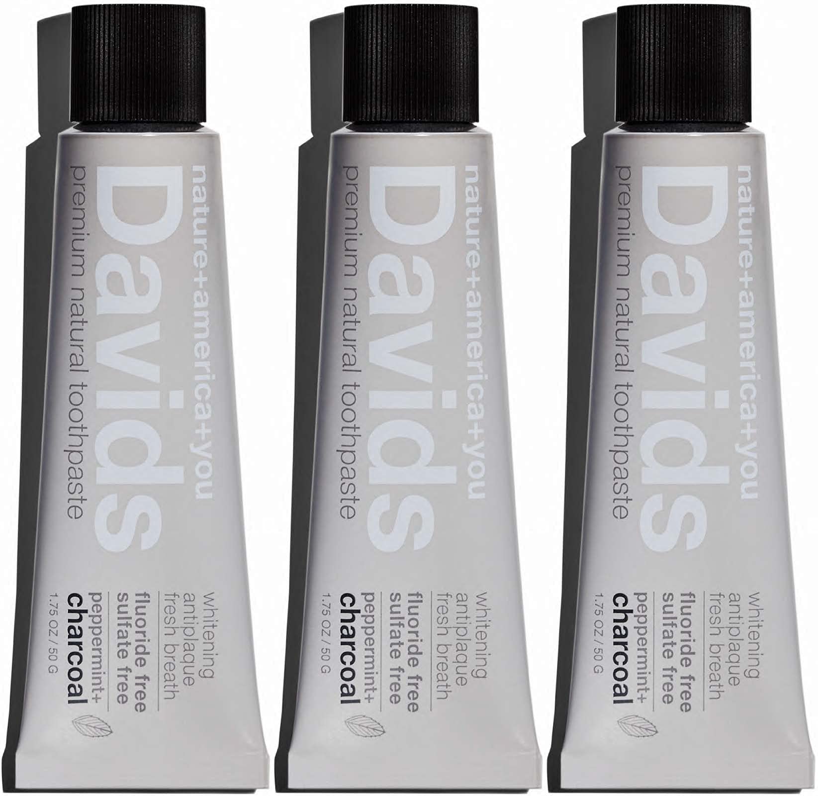 Davids Whitening Charcoal Travel Toothpaste – Fluoride Free, Peppermint, TSA 3-Pack