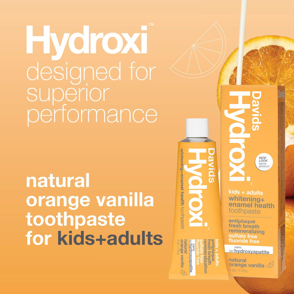 Davids Hydroxi Fluoride-Free Nano Hydroxyapatite Toothpaste – Enamel Health & Whitening, 4 oz, Orange Vanilla, Made in USA