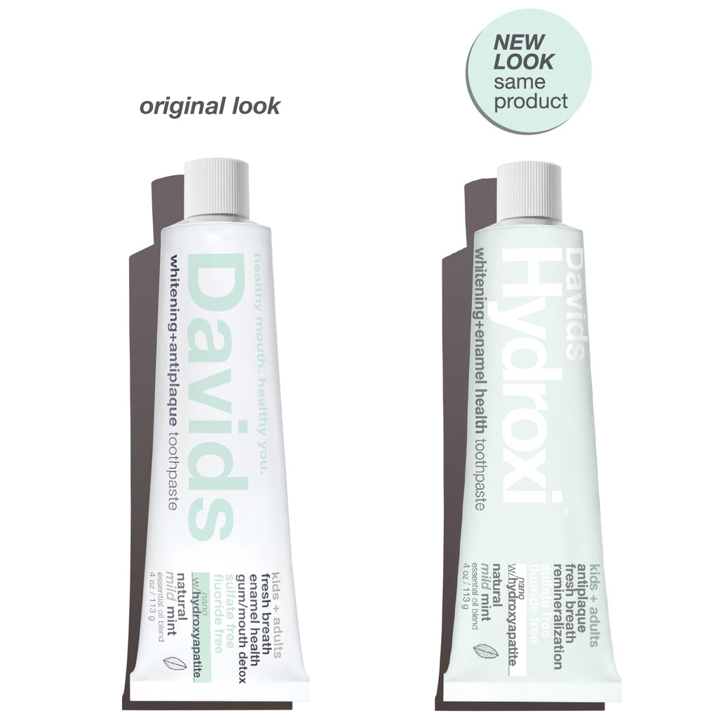 Davids Hydroxi Mild Mint Fluoride Free Nano Hydroxyapatite Toothpaste for Enamel Health & Whitening | SLS Free, Kid Friendly, Made in USA