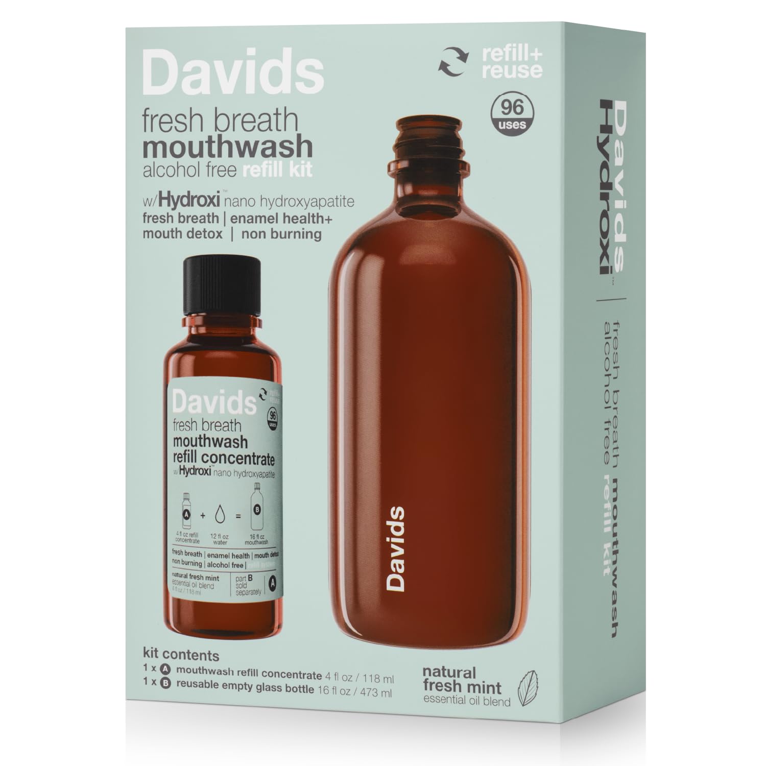 Davids Hydroxi Fresh Breath Mouthwash Starter Kit – Alcohol-Free, Fluoride-Free