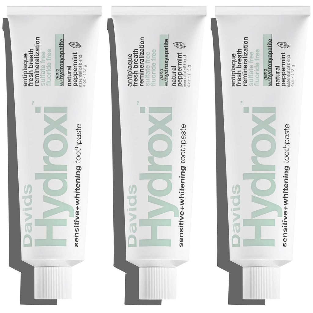 Davids Hydroxi Nano Hydroxyapatite Toothpaste - Fluoride Free, Whitening, Sensitive Relief, SLS Free, Made in USA (3 Pack)