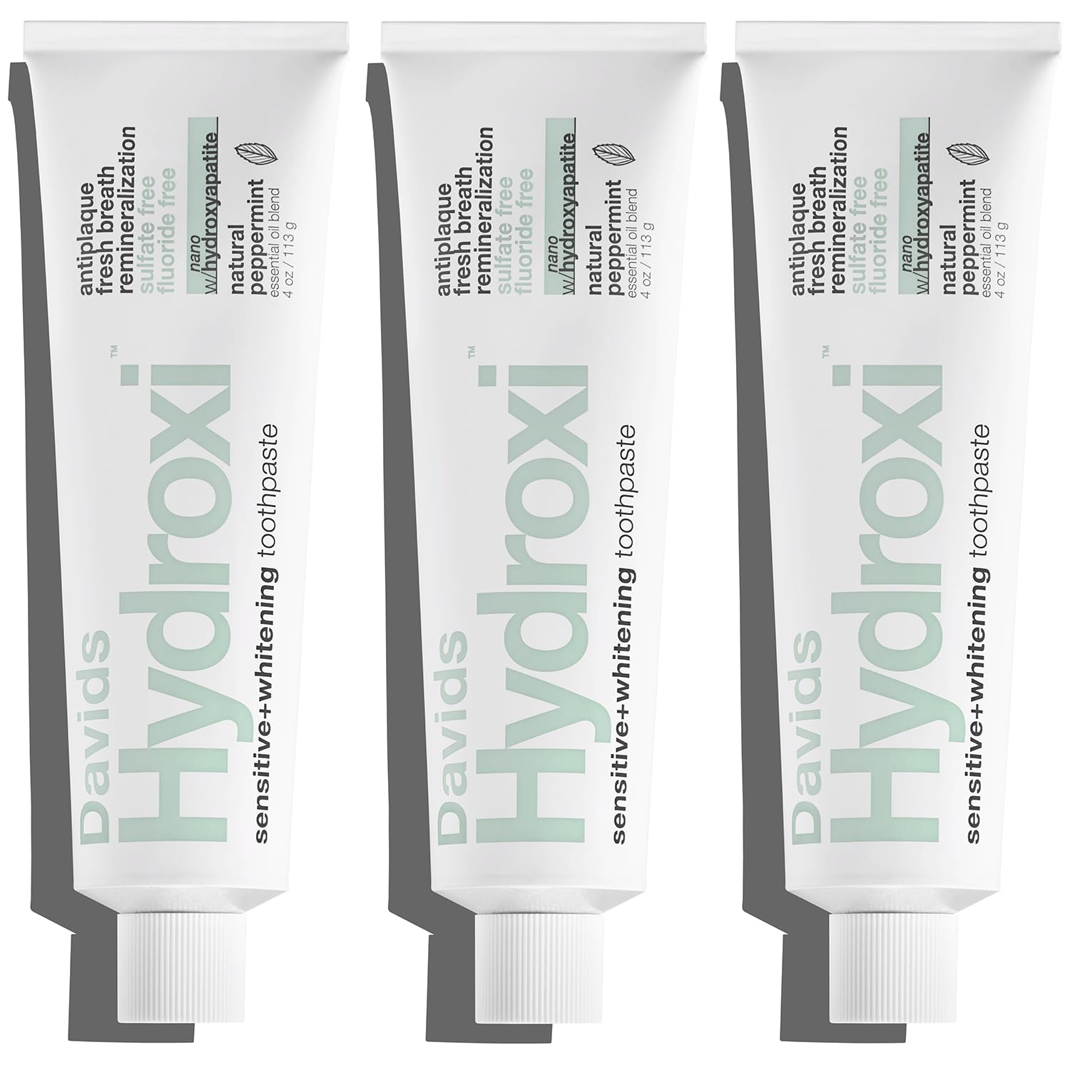 Davids Hydroxi Nano Hydroxyapatite Toothpaste - Fluoride Free, Whitening, Sensitive Relief, SLS Free, Made in USA (3 Pack)