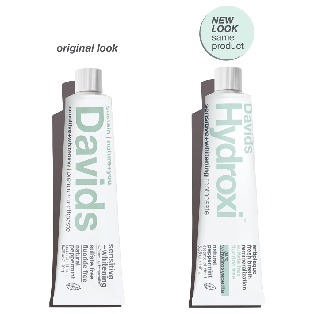 Davids Hydroxi Nano Hydroxyapatite Toothpaste – Remineralize Enamel, Sensitive Relief, Whitening | SLS Free, Made in USA