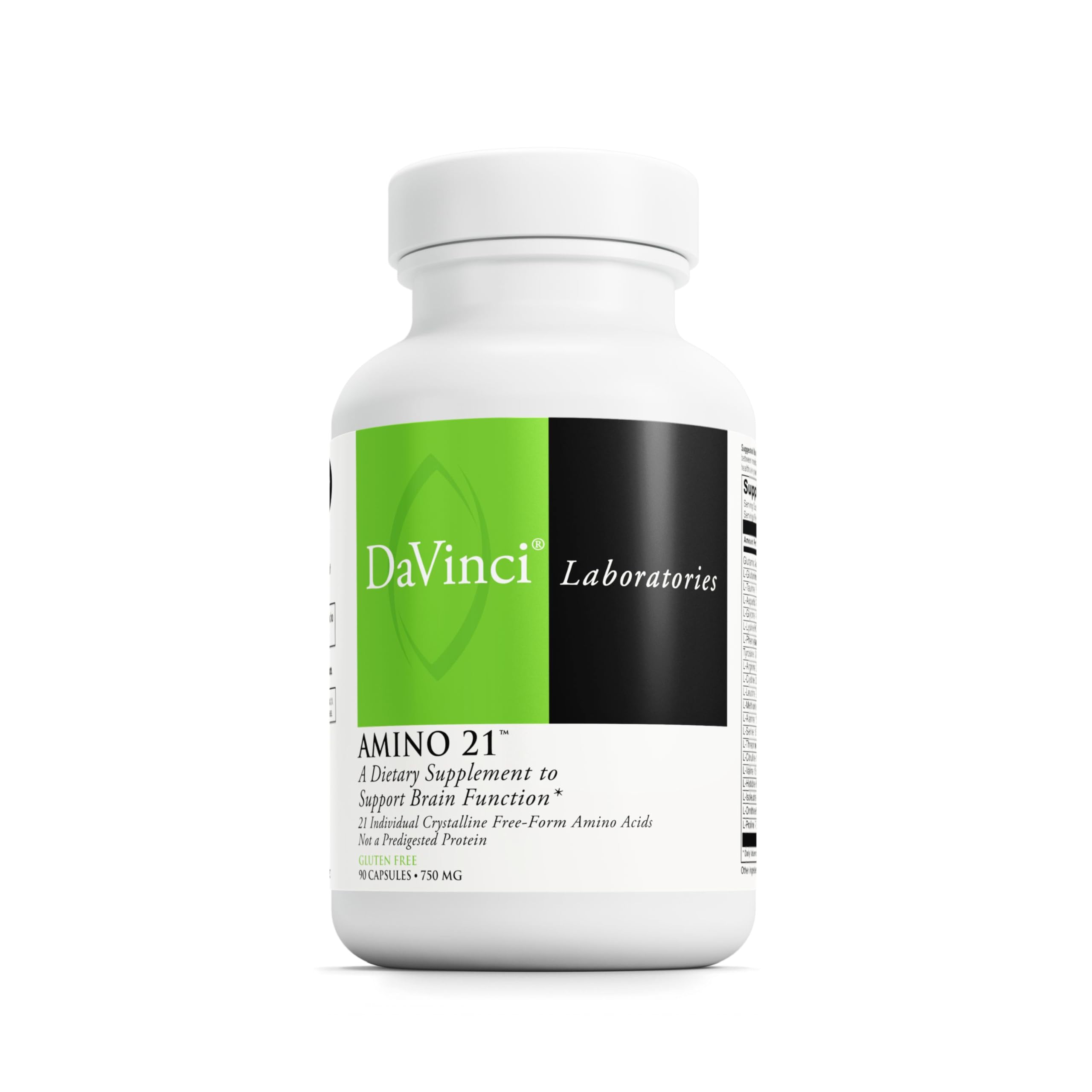 DAVINCI Labs Amino 21 – Brain Function & Muscle Metabolism Support | 90 Capsules, 750 mg
