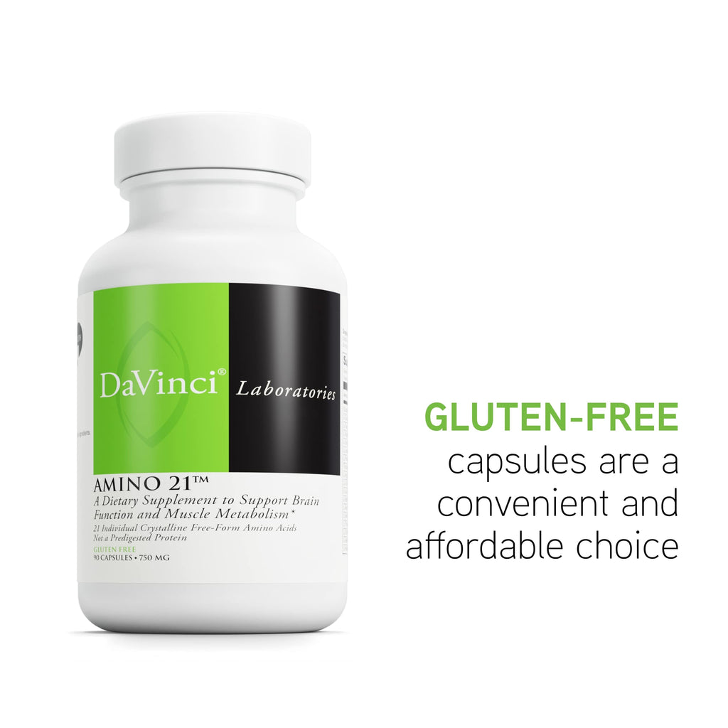 DAVINCI Labs Amino 21 – Brain Function & Muscle Metabolism Support | 90 Capsules, 750 mg