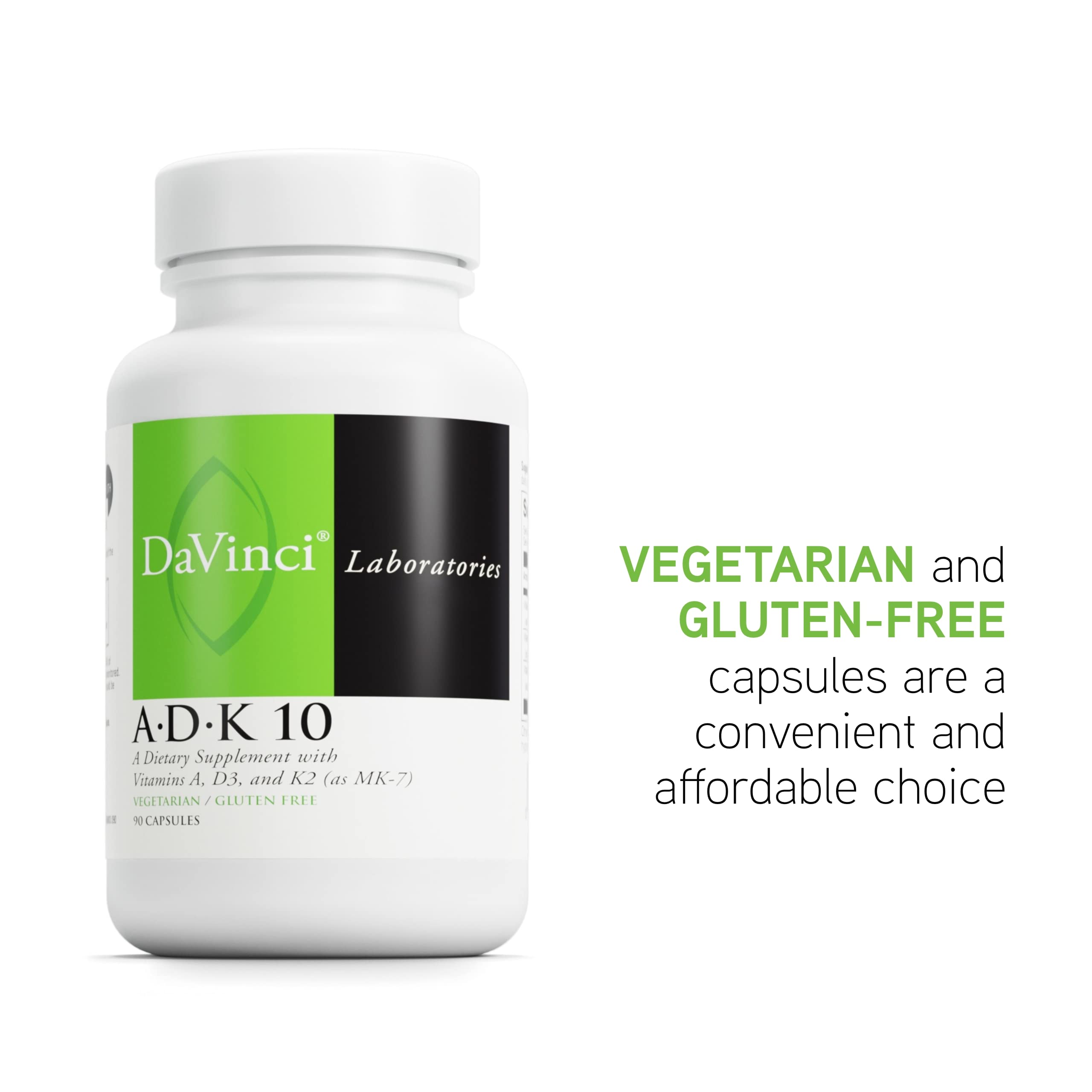 DaVinci Labs ADK 10 – Vitamin A, D3 & K2 for Bone, Heart & Immune Support | 90 Capsules