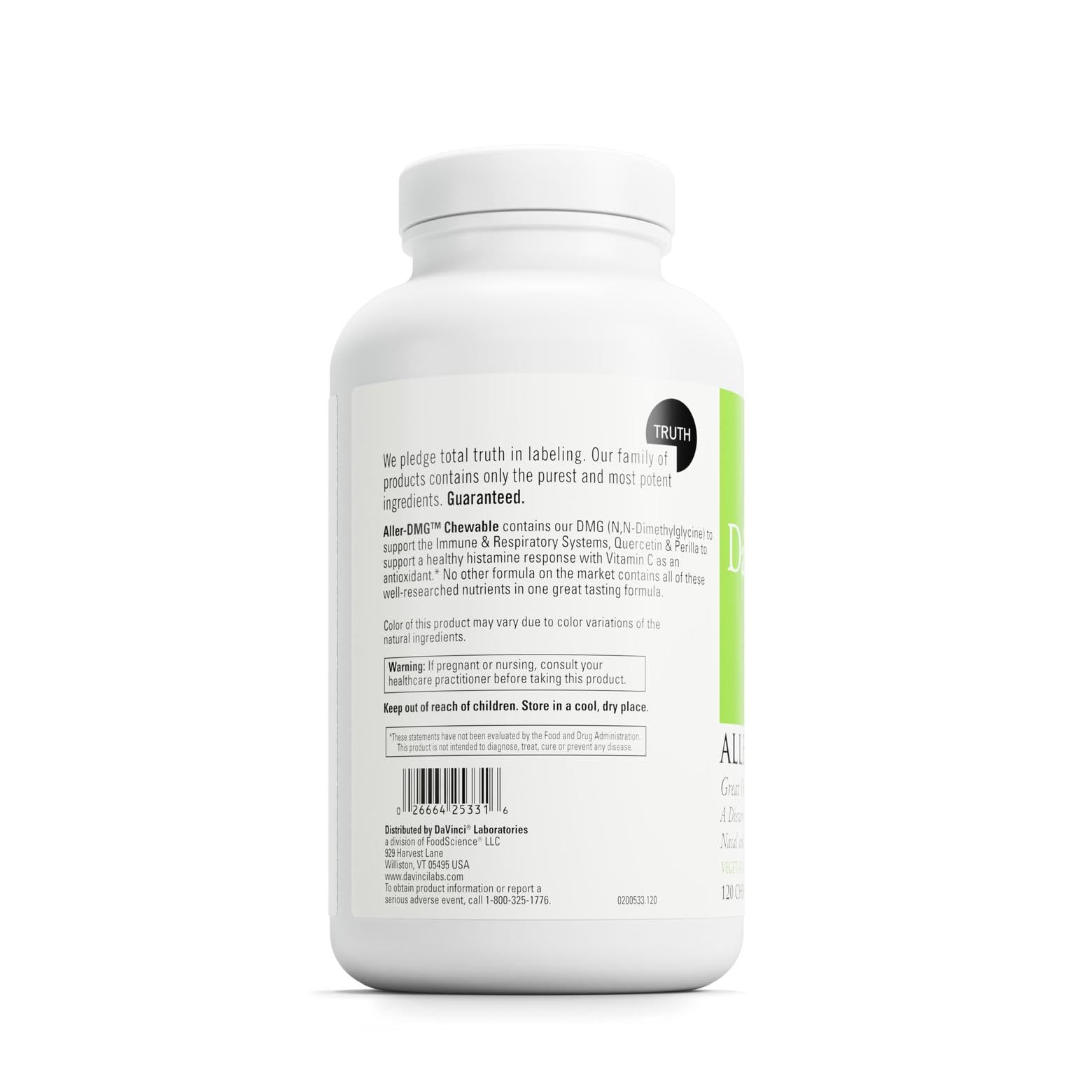 DAVINCI Labs Aller-DMG Chewable - Immune, Histamine & Respiratory Support (Orange Cream, 120 Chewables, 60 Servings)