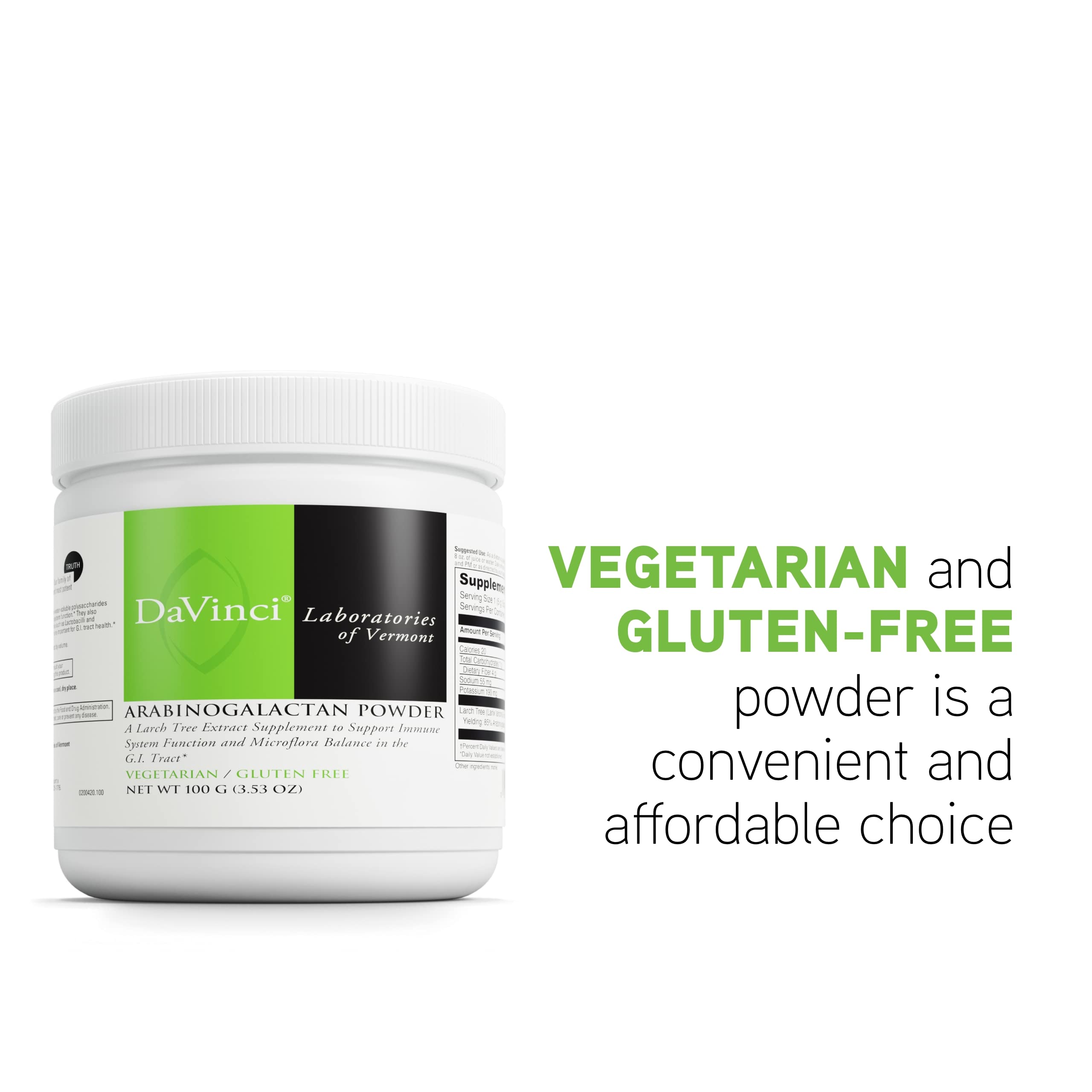 DAVINCI Labs Arabinogalactan Powder – Probiotic Support, Immune & GI Health (100 g, 20 Servings)