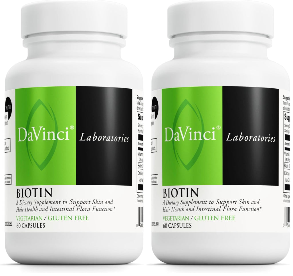 DAVINCI Labs Biotin – Skin, Hair & Nail Health + Intestinal Flora Support – 60 Capsules (Pack of 2)