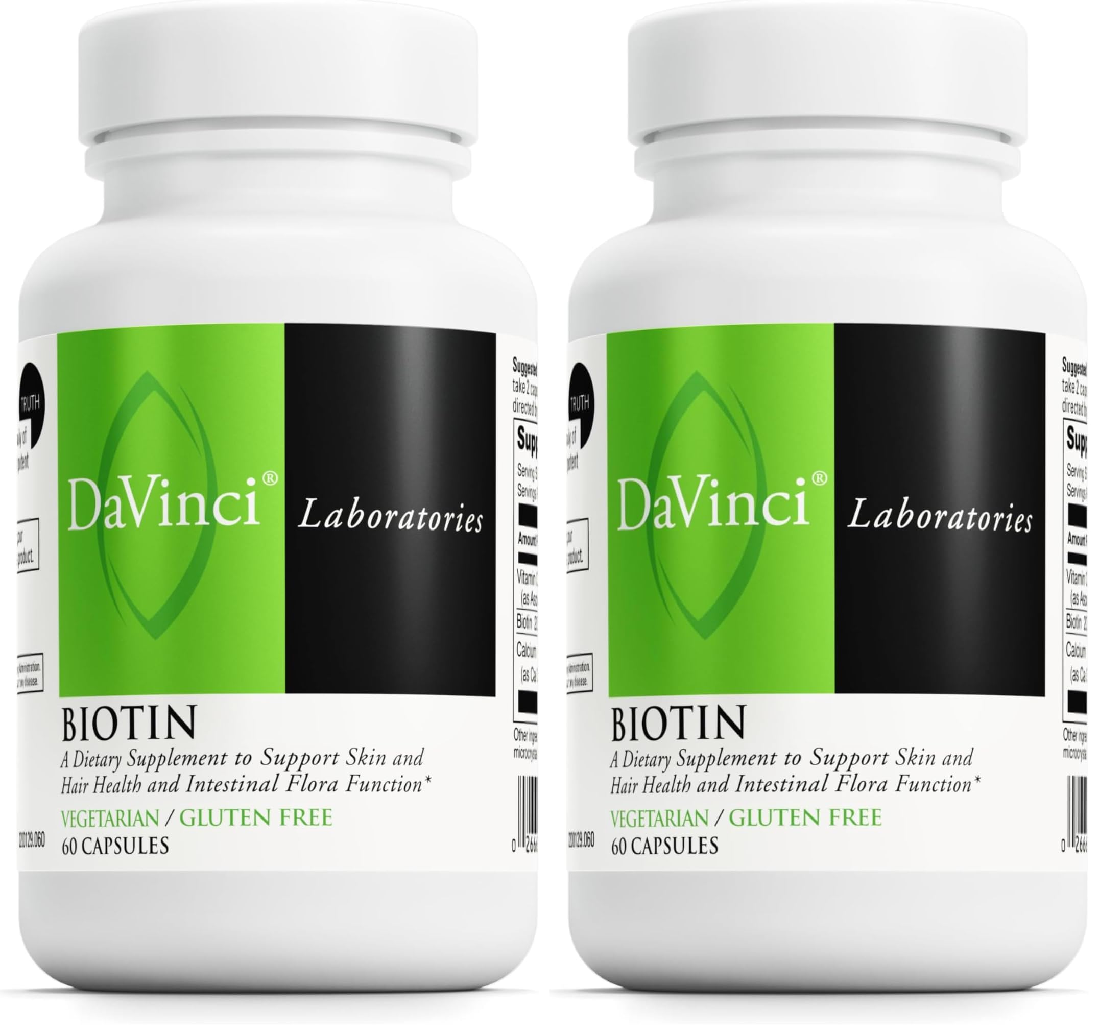 DAVINCI Labs Biotin – Skin, Hair & Nail Health + Intestinal Flora Support – 60 Capsules (Pack of 2)