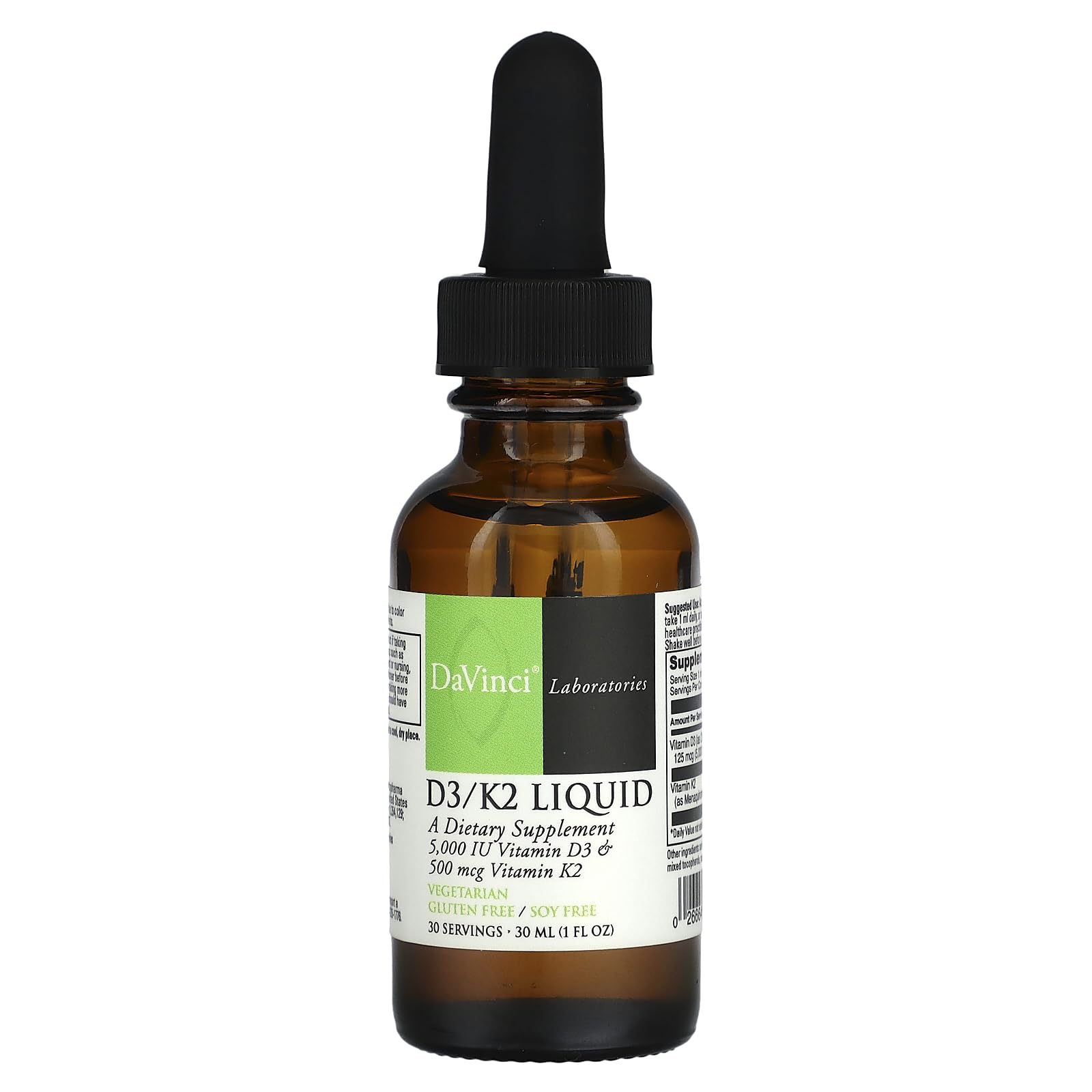 DAVINCI Labs D3/K2 Liquid - Vitamin D3 & K2 for Bone Health & Heart Health (30mL)