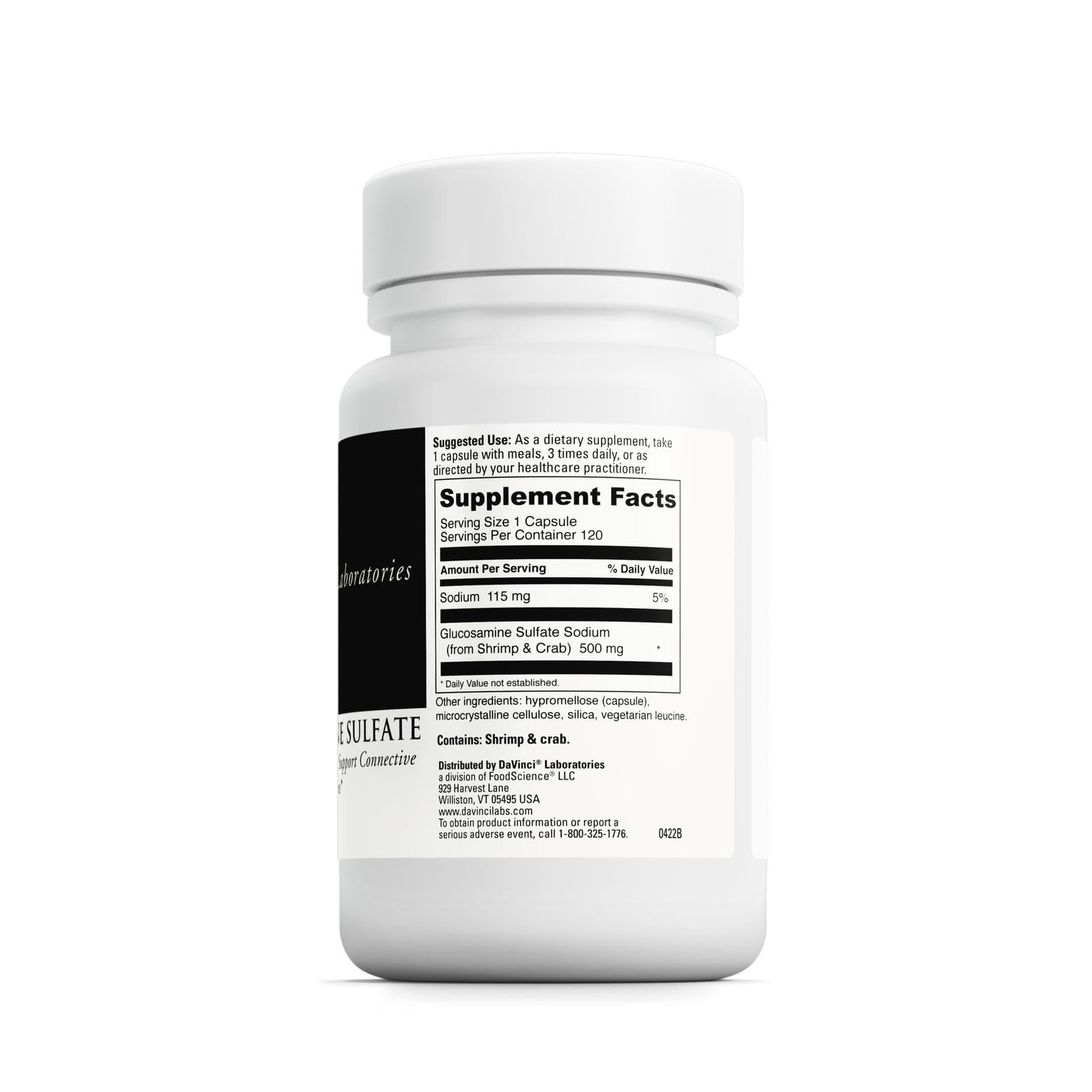 DAVINCI Labs Glucosamine Sulfate 500 mg | Gluten-Free 120 Capsules