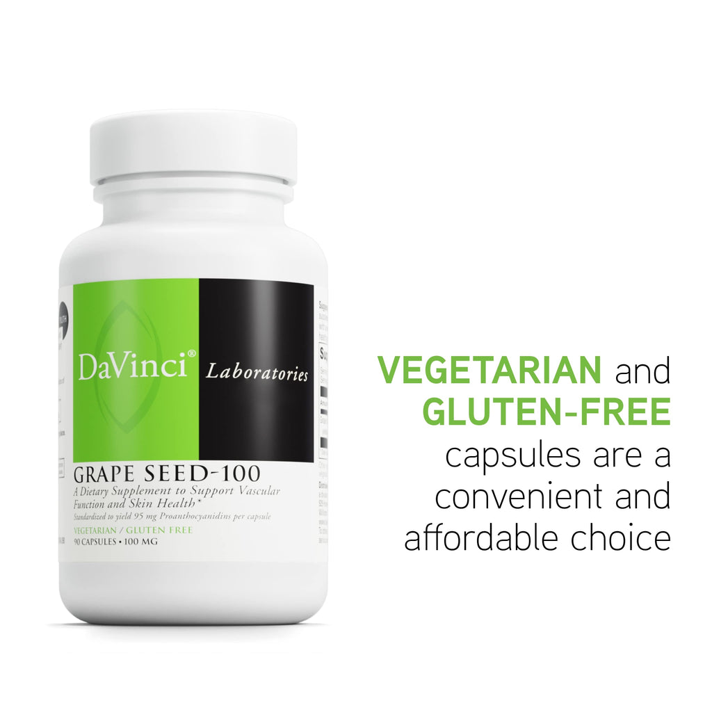 DAVINCI Labs Grape Seed-100 | Immune Support, Skin & Vascular Health | 100 mg Grape Seed Extract, 90 Veg Capsules