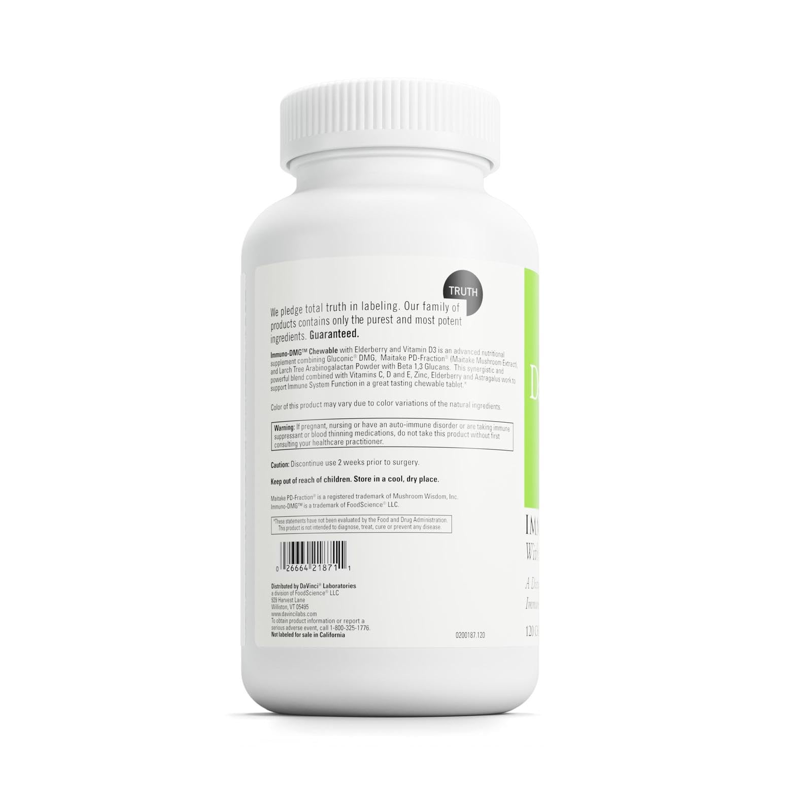 DAVINCI Labs Immuni-DMG Chewable with Elderberry & Vitamin D3 | Immune Support Supplement - 120 Chewable Tablets