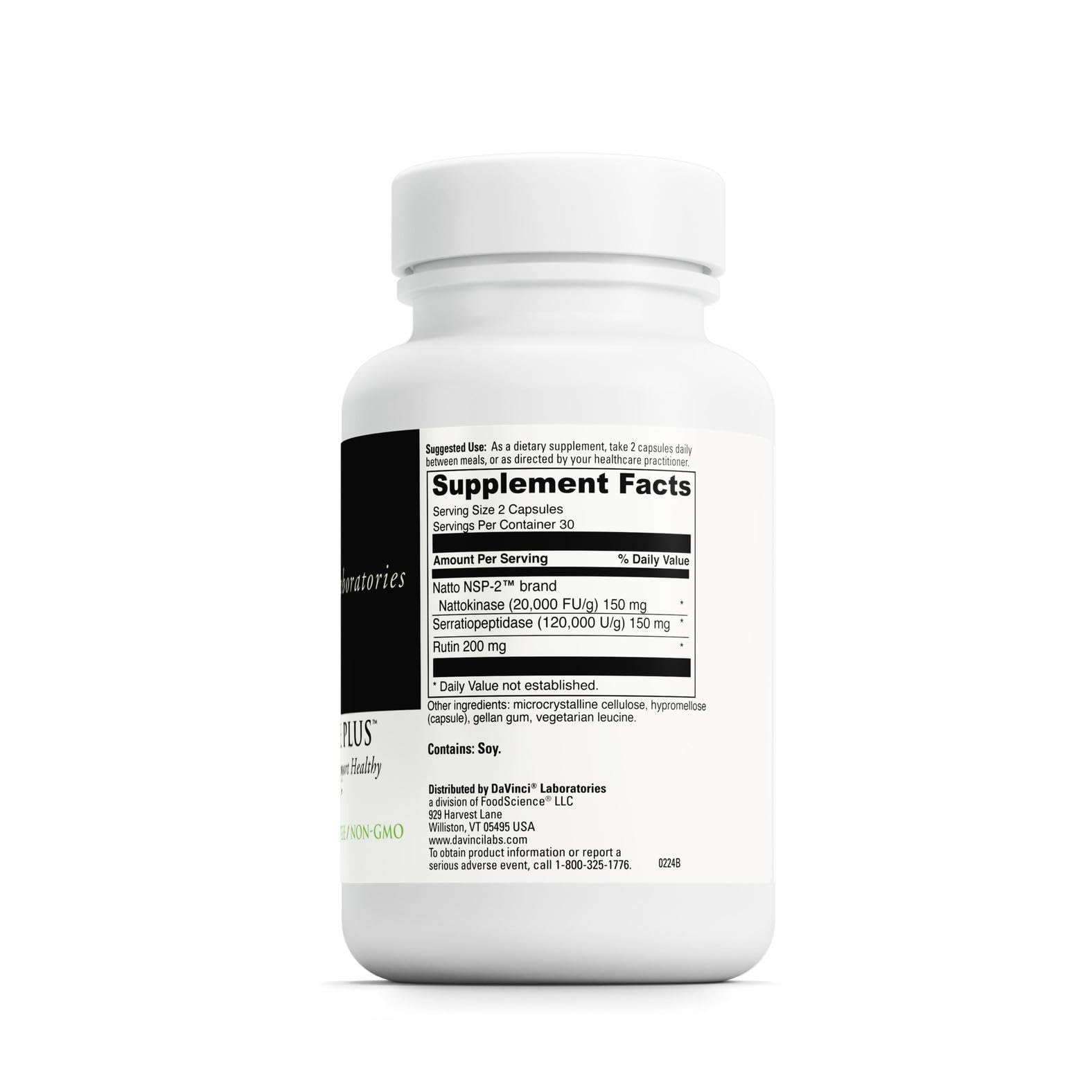 DAVINCI Labs Nattokinase Plus — High-Potency Nattokinase + Antioxidant Support for Circulation | Gluten Free, 60 Veg Capsules