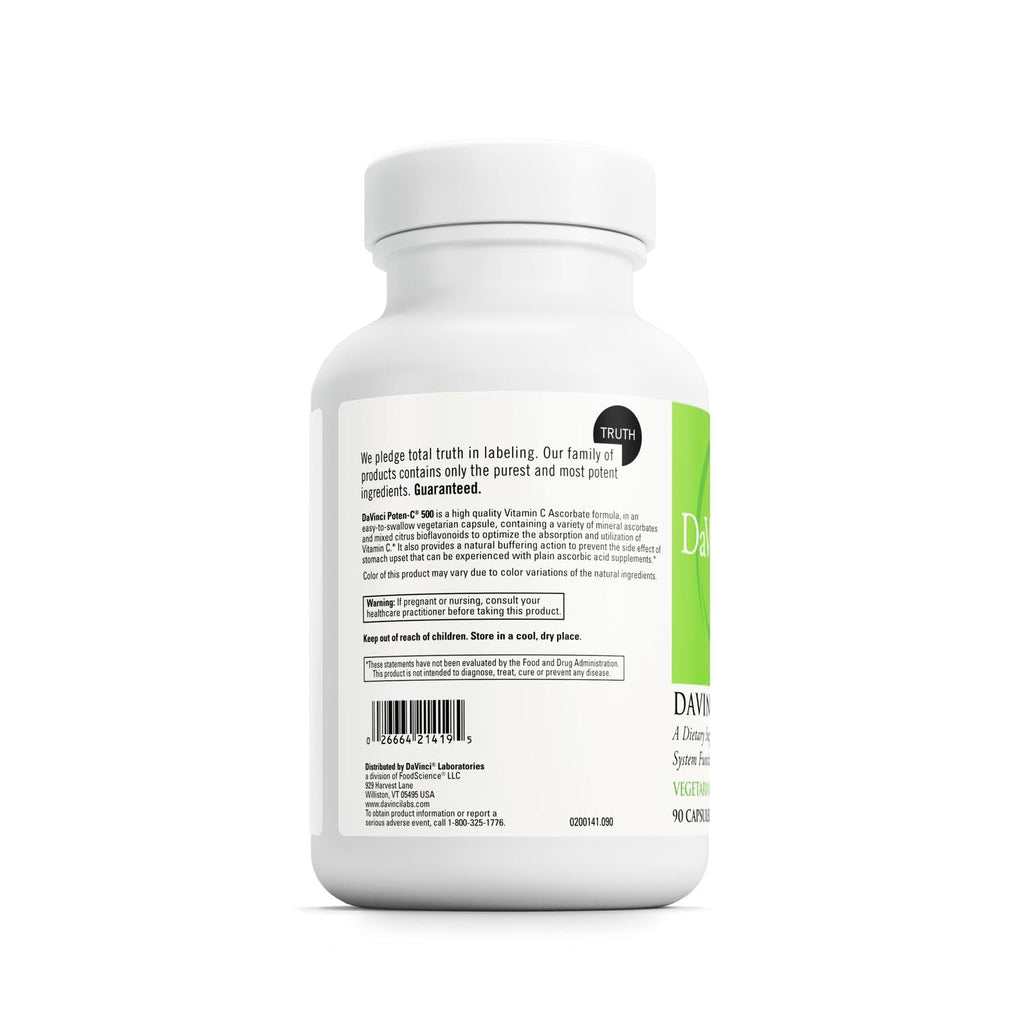 DAVINCI Labs Poten-C 500 – Immune Support & Collagen Health Vitamin C Supplement | Vegetarian & Gluten-Free | 90 Tablets
